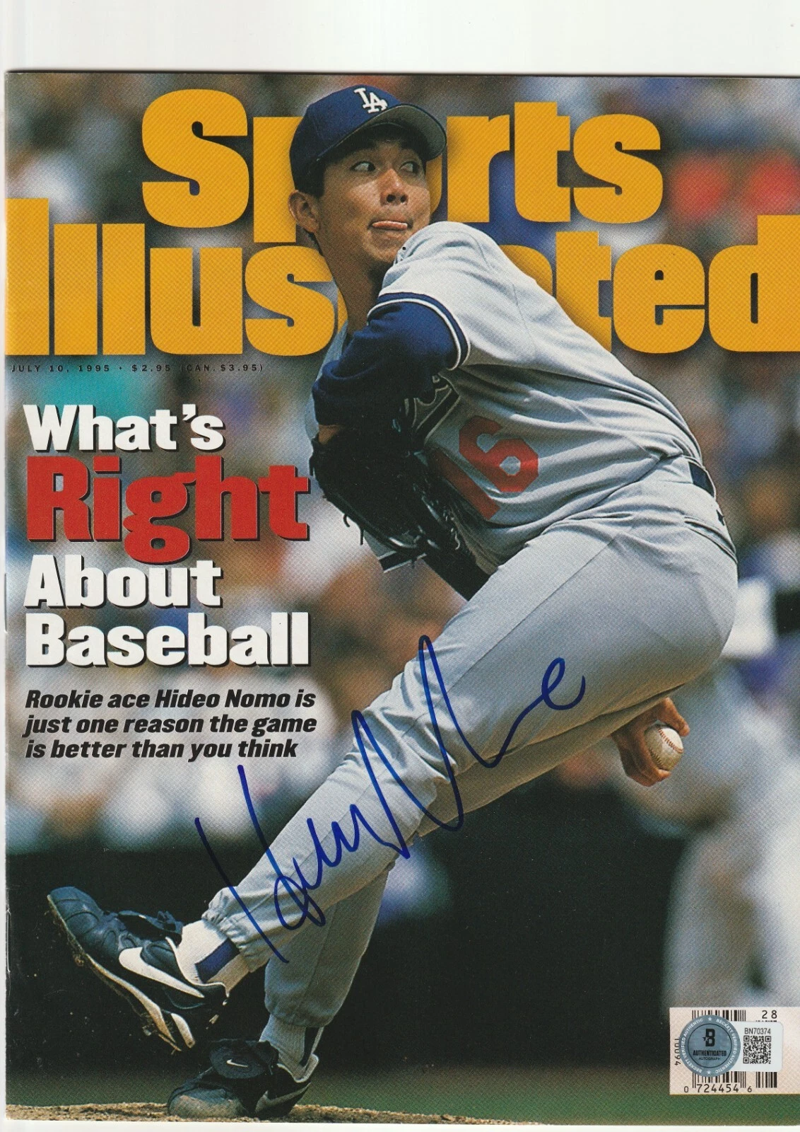 HIDEO NOMO Signed 7/10/95 SPORTS ILLUSTRATED Beckett Auth (BAS) NO LABEL