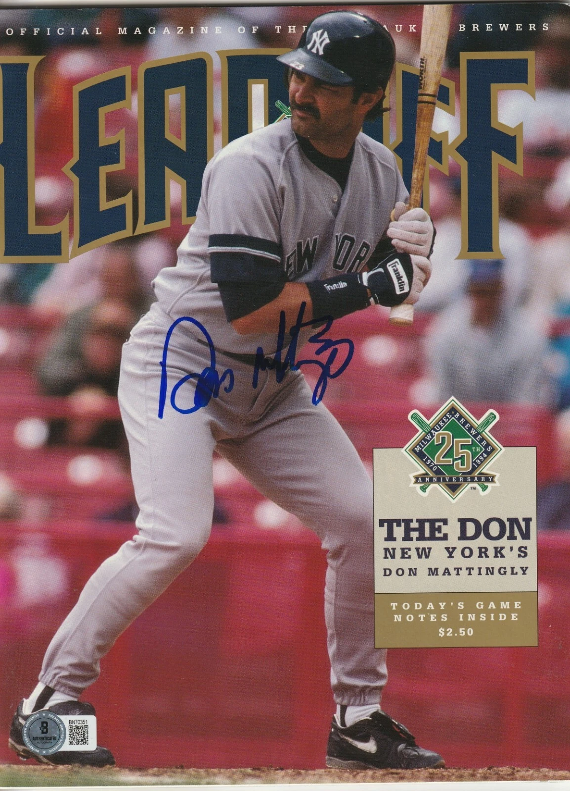 DON MATTINGLY Signed 1994 LEADOFF Magazine Beckett Auth (BAS) NO LABEL
