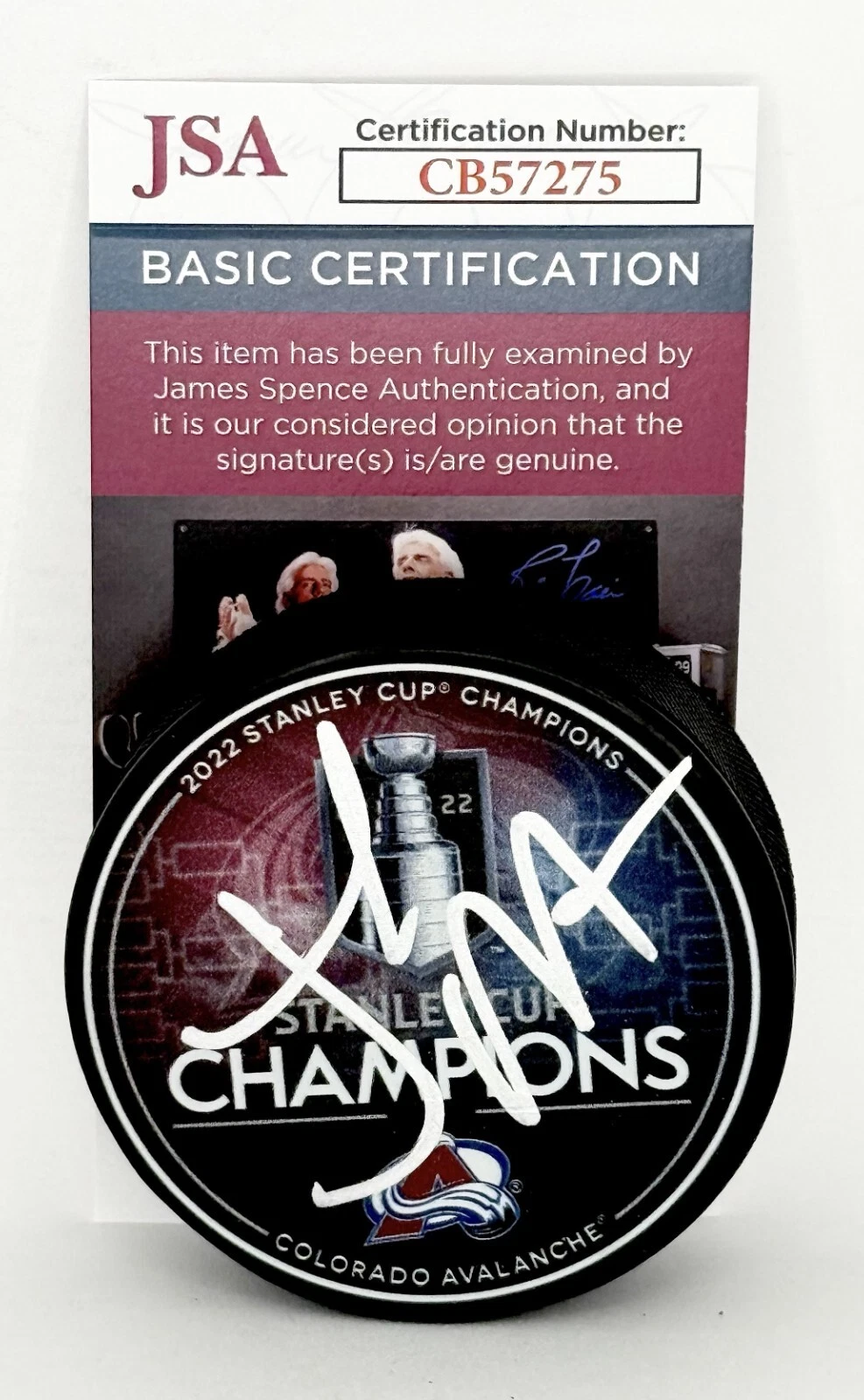 Josh Manson signed Colorado Avalanche 2022 Stanley Cup Champs Puck JSA COA