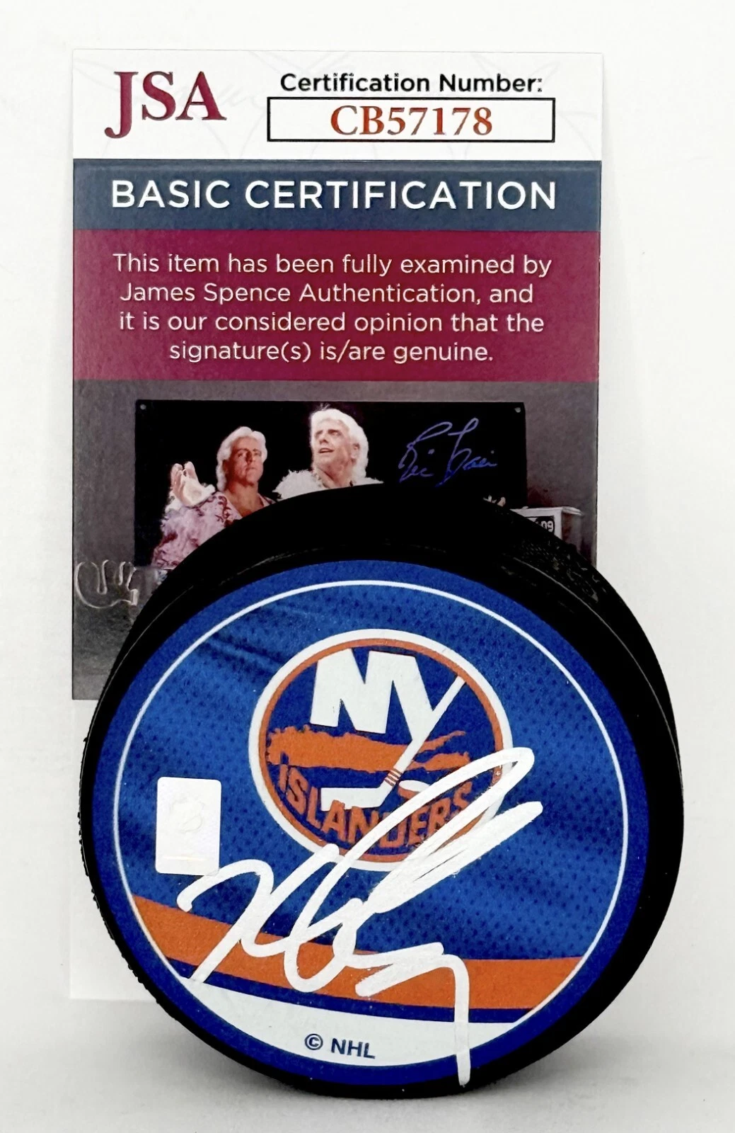 Kyle Palmieri signed New York Islanders Reverse Retro Puck autographed JSA COA