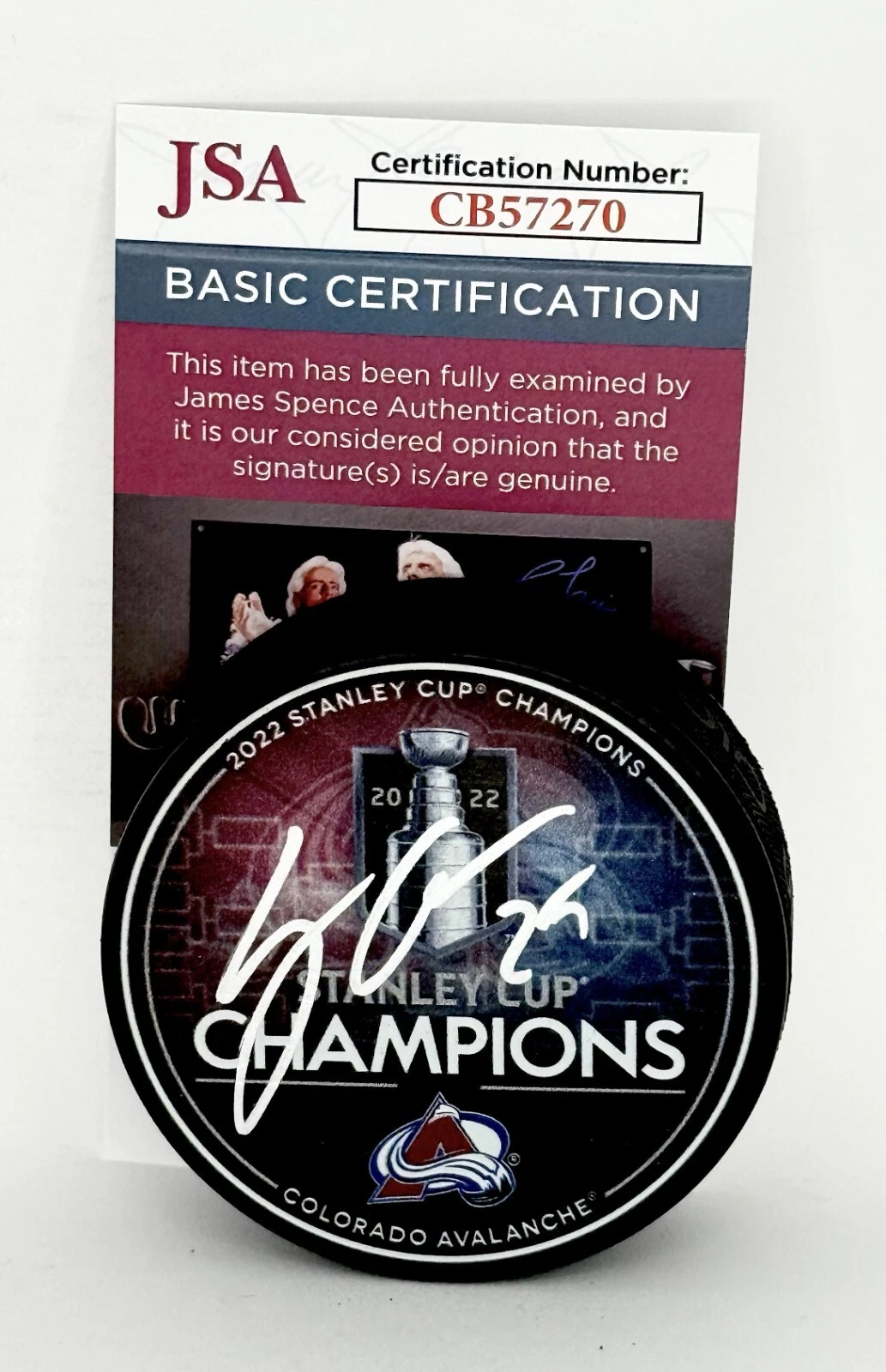 Logan O'Connor signed Colorado Avalanche 2022 Stanley Cup Champs Puck JSA