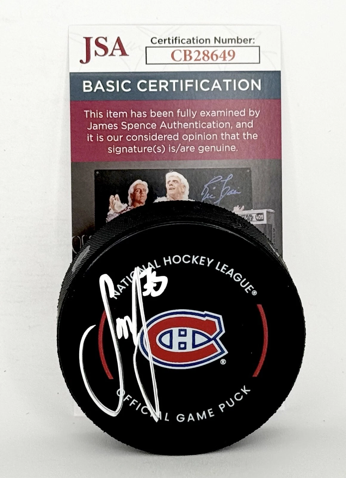 Sam Montembeault signed Montreal Canadiens Official Game Puck autographed JSA
