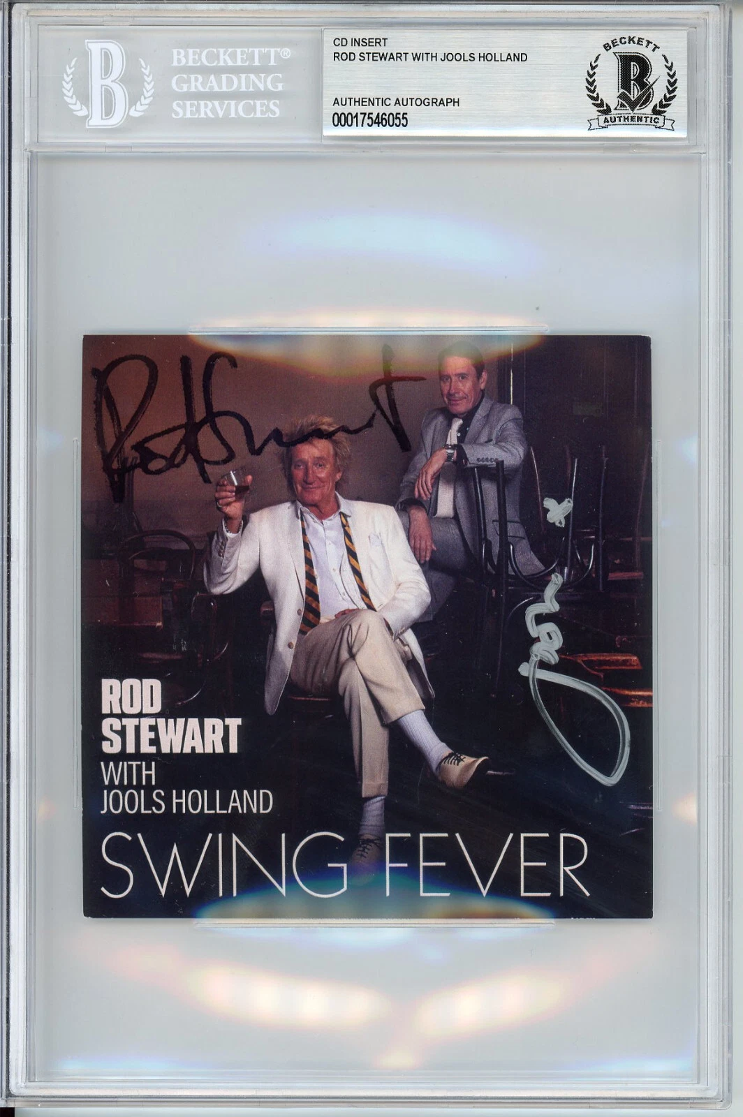 DUAL SIGNED Rod Stewart Jools Holland Swing Fever CD Cover Card Beckett BAS COA