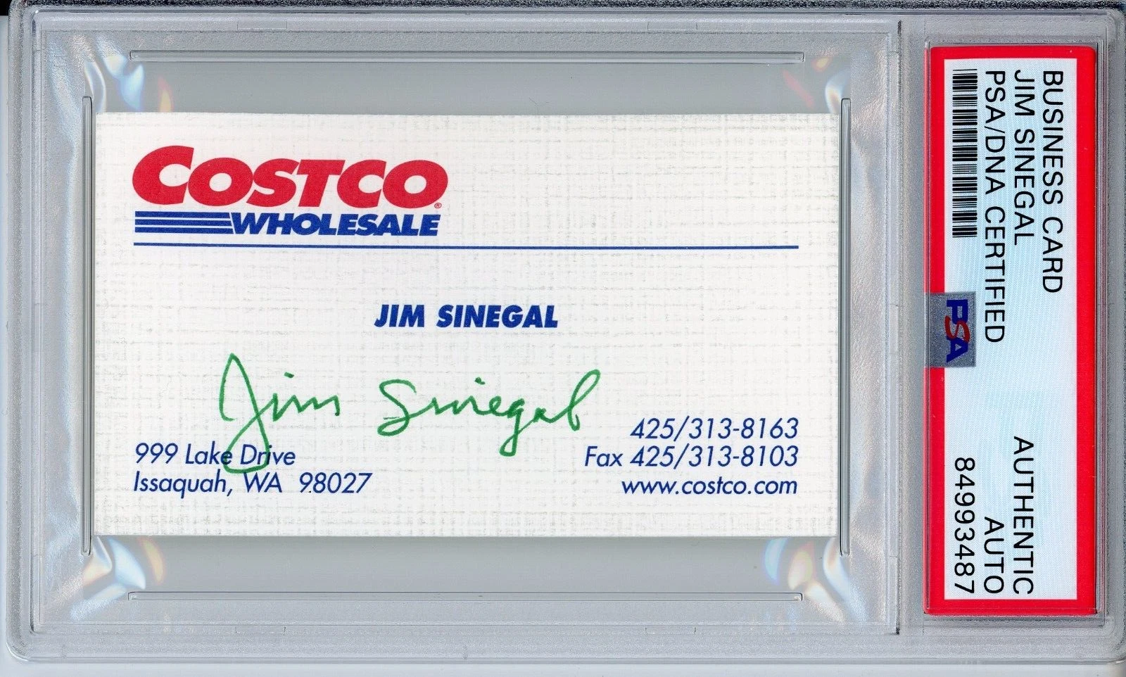 JIM SINEGAL COSTCO CEO FOUNDER SIGNED BUSINESS CARD PSA DNA AUTHENTIC SIGNATURE