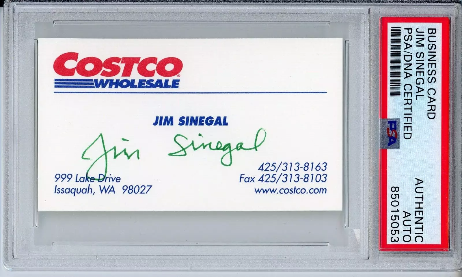 JIM SINEGAL COSTCO FOUNDER SIGNED BUSINESS CARD PSA DNA COA AUTHENTIC SIGNATURE