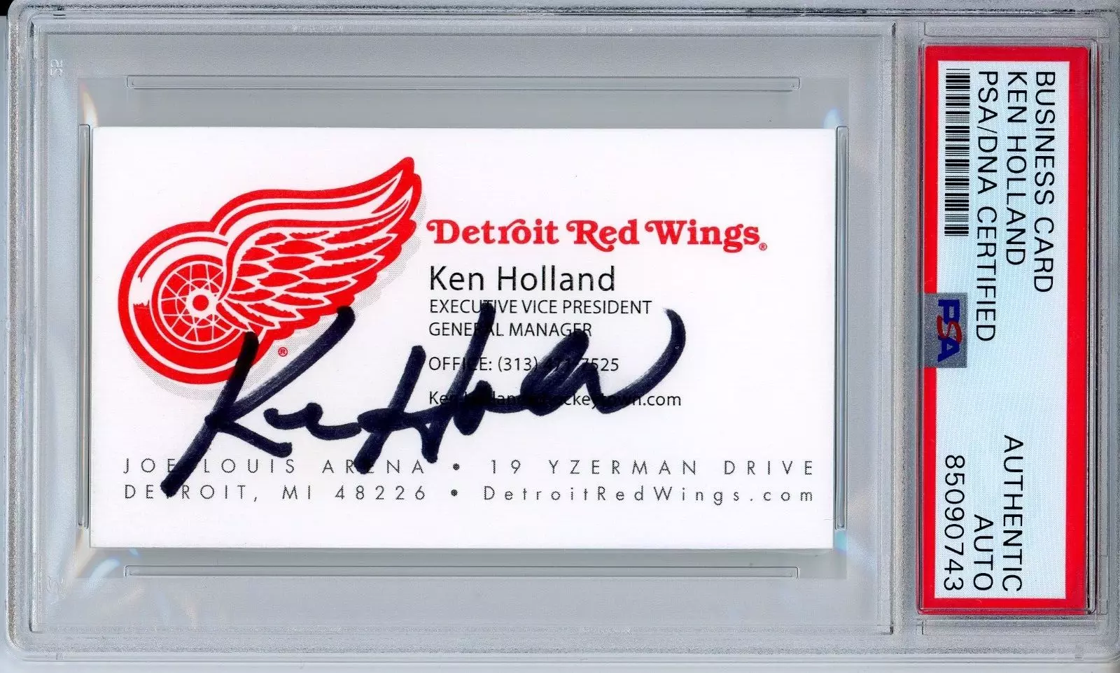 Detroit Red Wings GM KEN HOLLAND SIGNED BUSINESS CARD PSA DNA COA AUTOGRAPHED