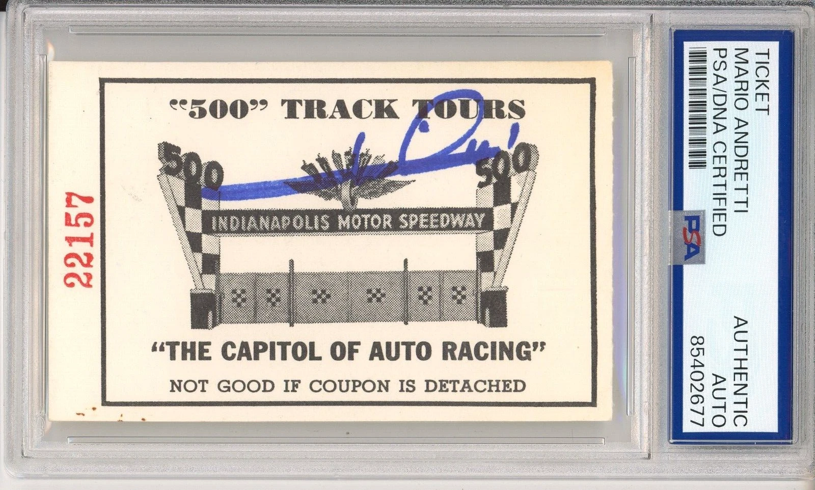 Indianapolis Indy 500 Tour Ticket Signed Mario Andretti PSA DNA COA Autograph F1