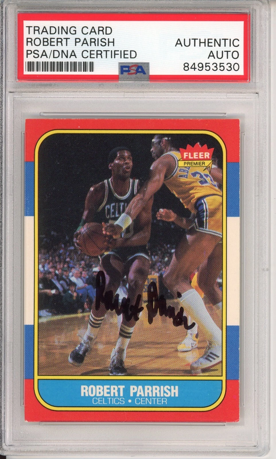 1986 86/87 FLEER ROBERT PARISH CELTICS HOF SIGNED CARD PSA DNA COA AUTOGRAPHED