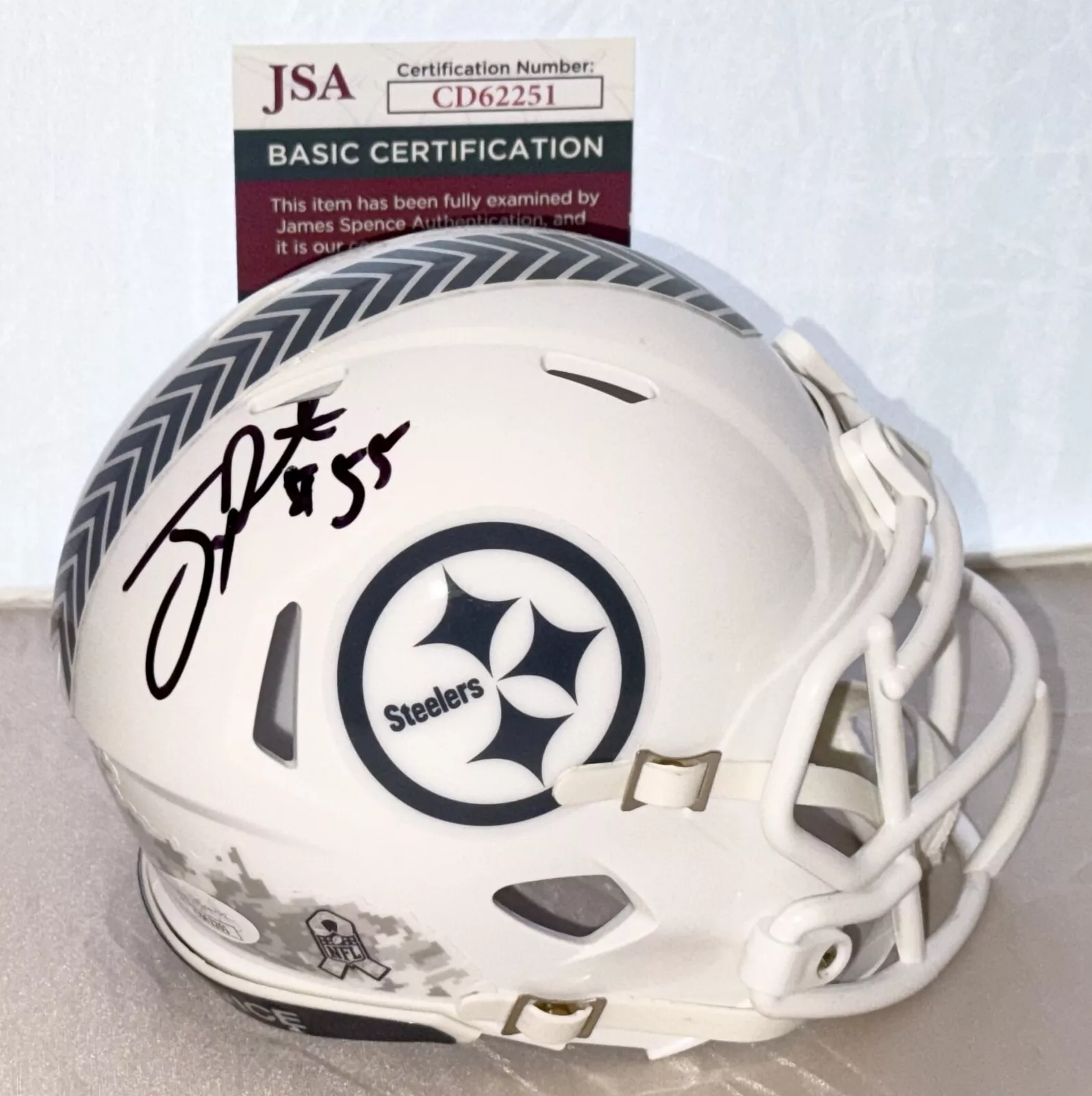 Joey Porter Sr signed Pittsburgh Steelers Salute To Service mini helmet JSA