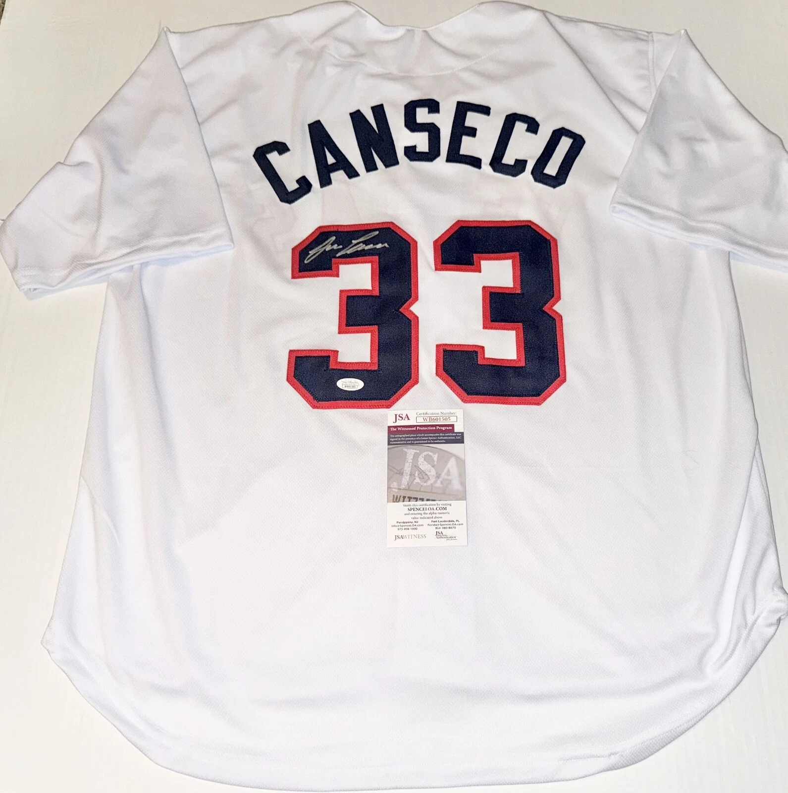 Jose Canseco signed Texas Rangers Custom jersey autographed JSA Witnessed COA