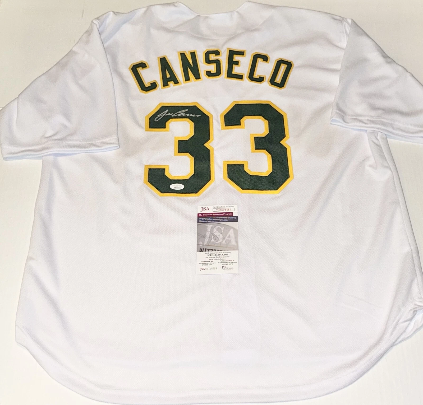 Jose Canseco signed White Oakland A's Custom jersey autographed JSA Witnessed