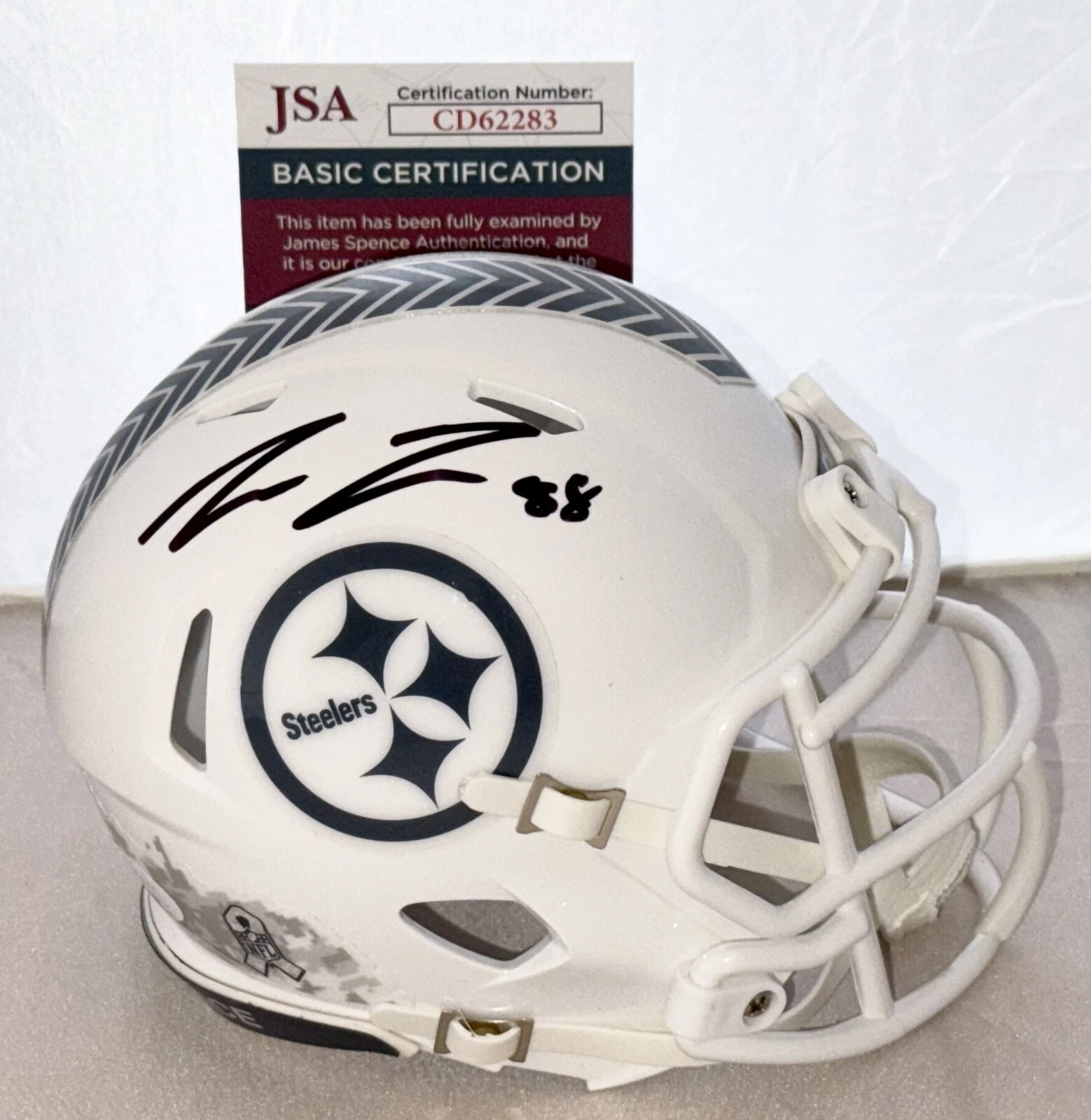 Pat Freiermuth signed Pittsburgh Steelers 2024 Salute to Service mini helmet JSA