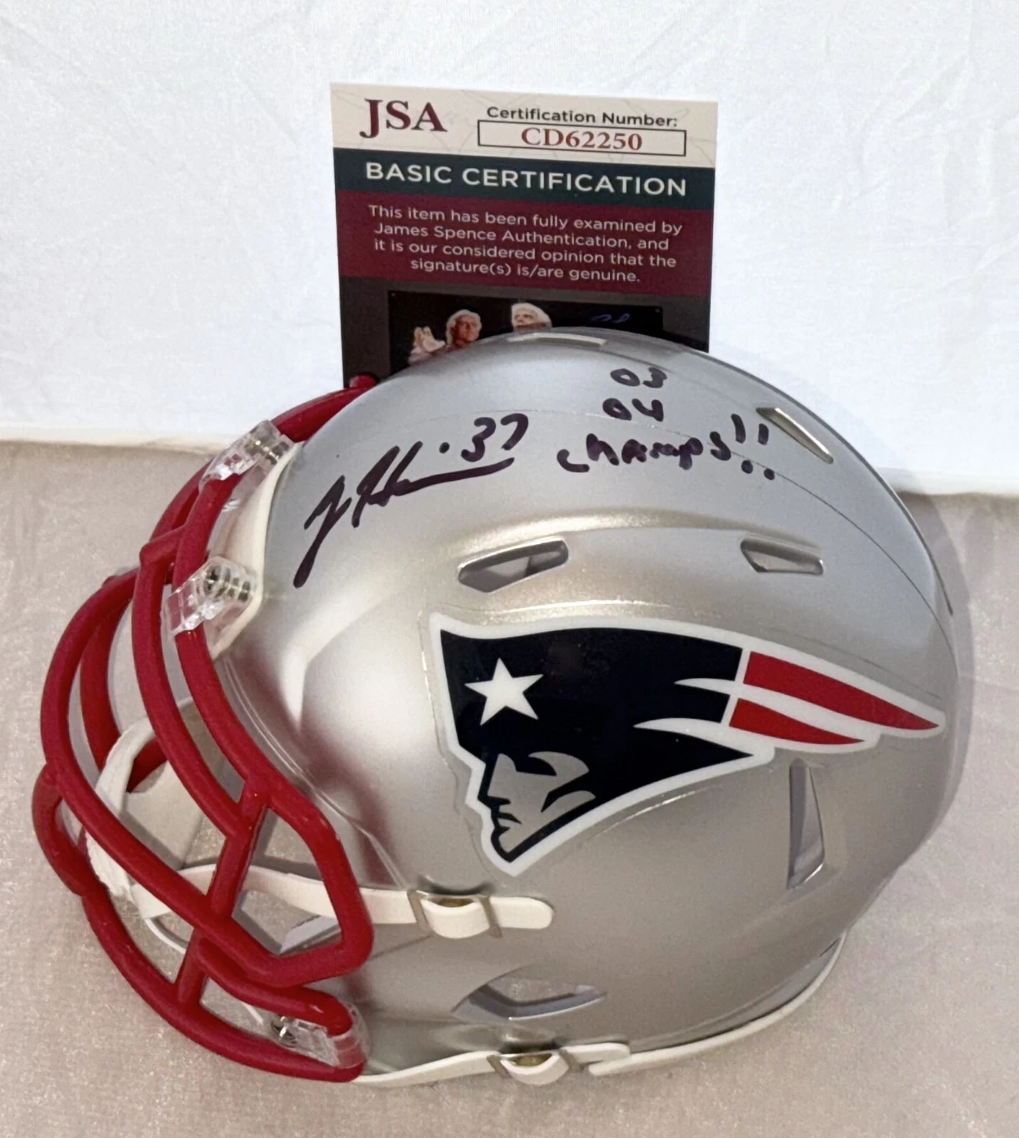 Rodney Harrison signed New England Patriots mini helmet W/ Inscription JSA