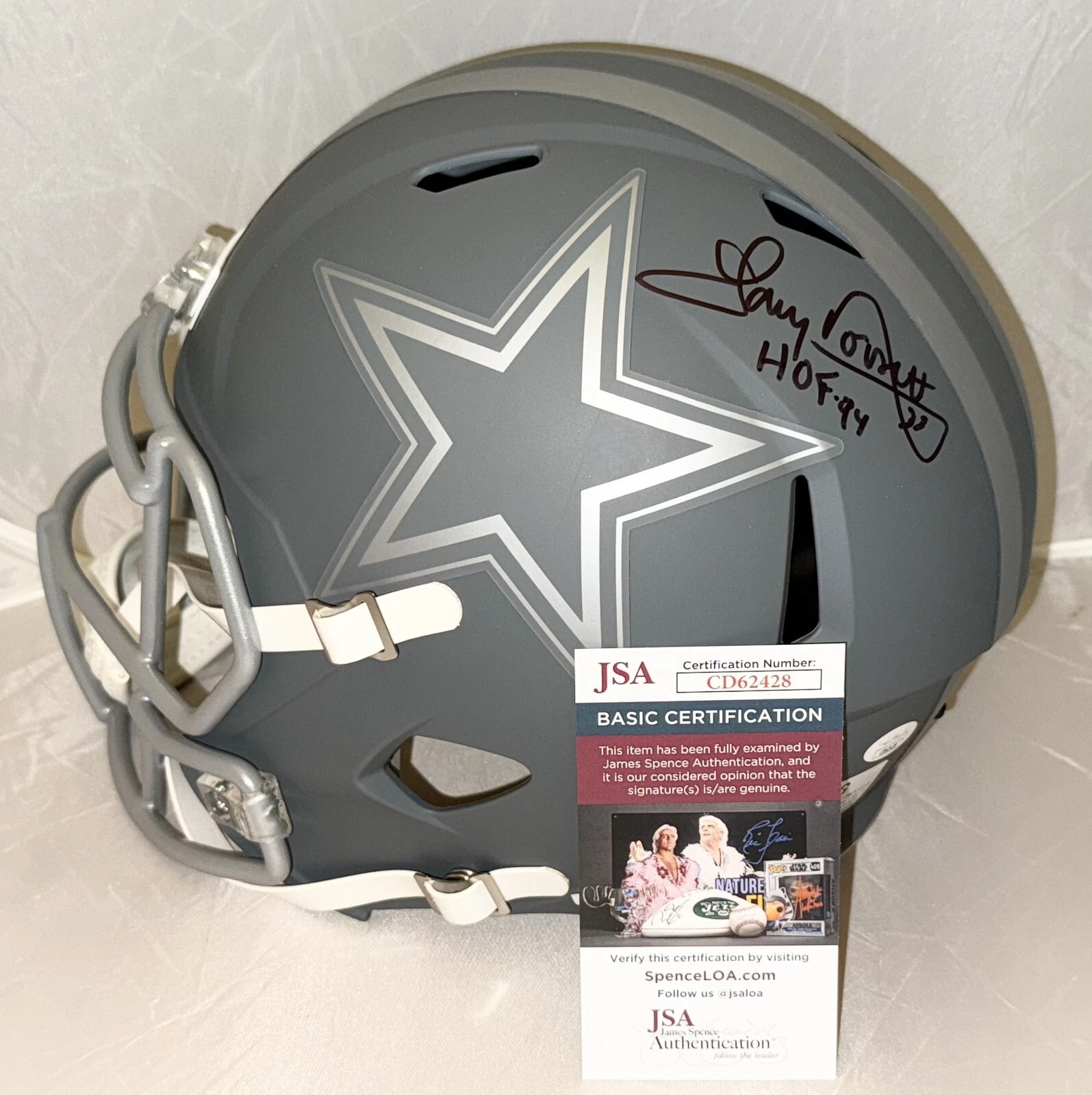 Tony Dorsett signed Dallas Cowboys Slate Full Size Helmet W/ HOF Inscription JSA