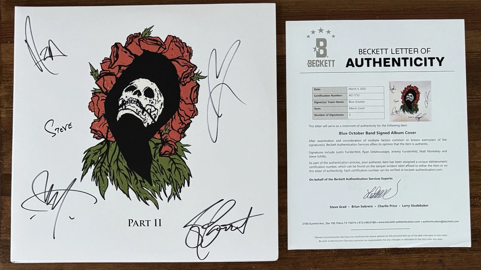 BLUE OCTOBER SIGNED SPINNING THE TRUTH PART II AUTOGRAPHED VINYL BAS BECKETT COA