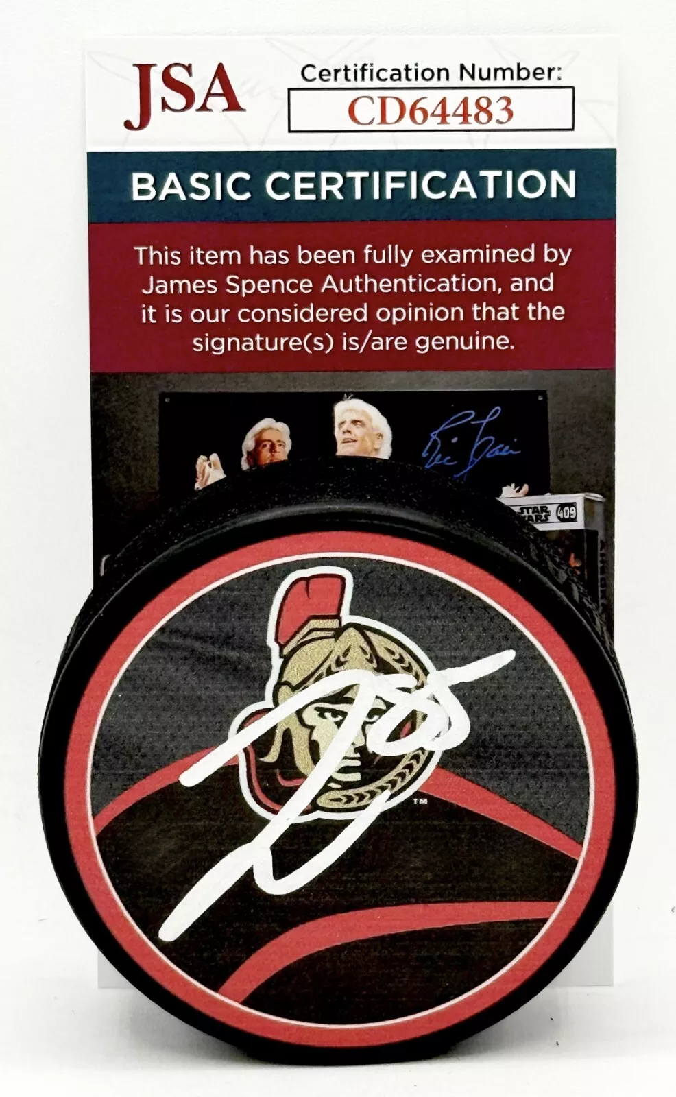 Jake Sanderson signed Ottawa Senators Reverse Retro Puck autographed JSA COA