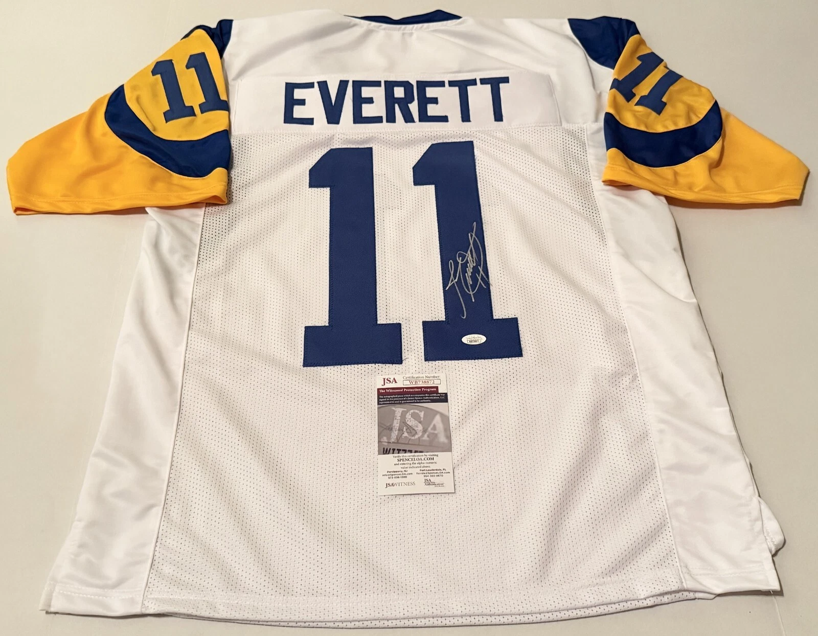 Jim Everett Los Angeles Rams signed White Custom jersey autographed JSA Witness