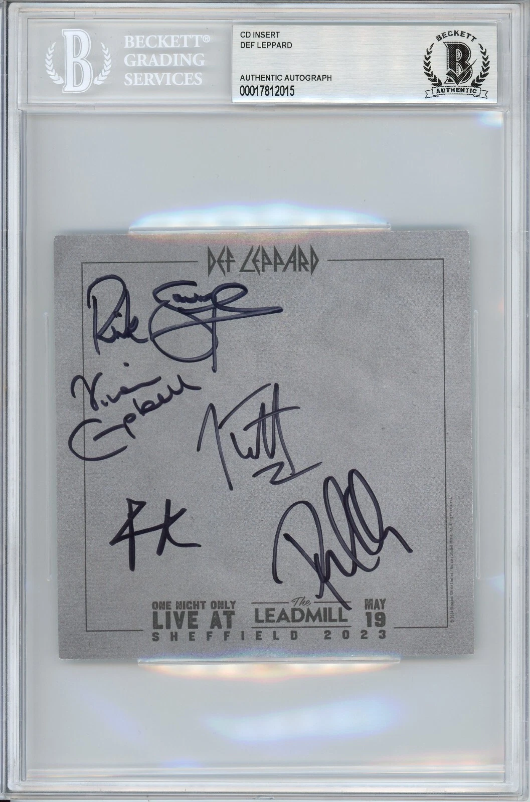 DEF LEPPARD ENTIRE BAND SIGNED AUTOGRAPH LIVE AT LEADMILL COVER BECKETT BAS COA