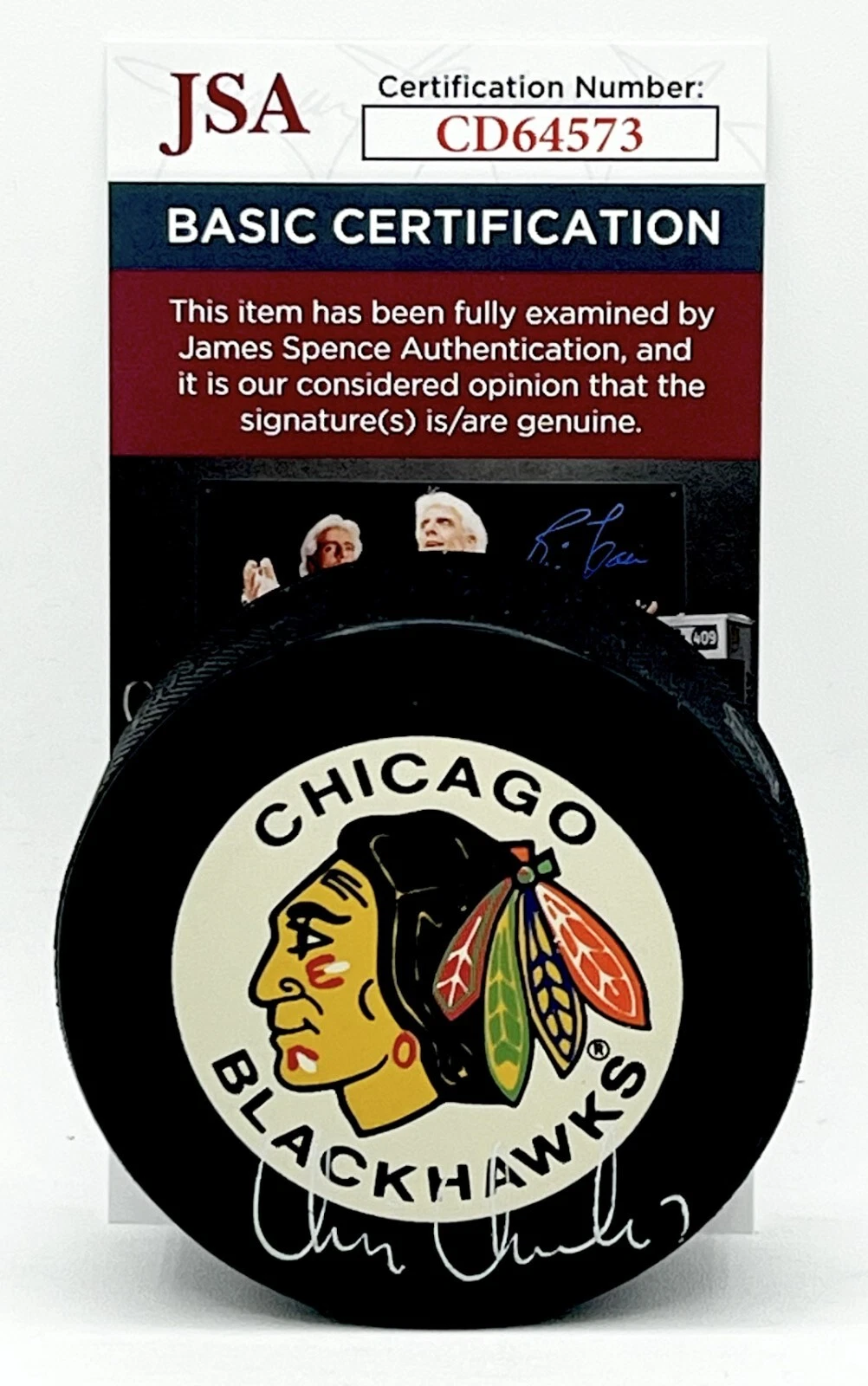 Chris Chelios signed Chicago Blackhawks Game Puck autographed JSA