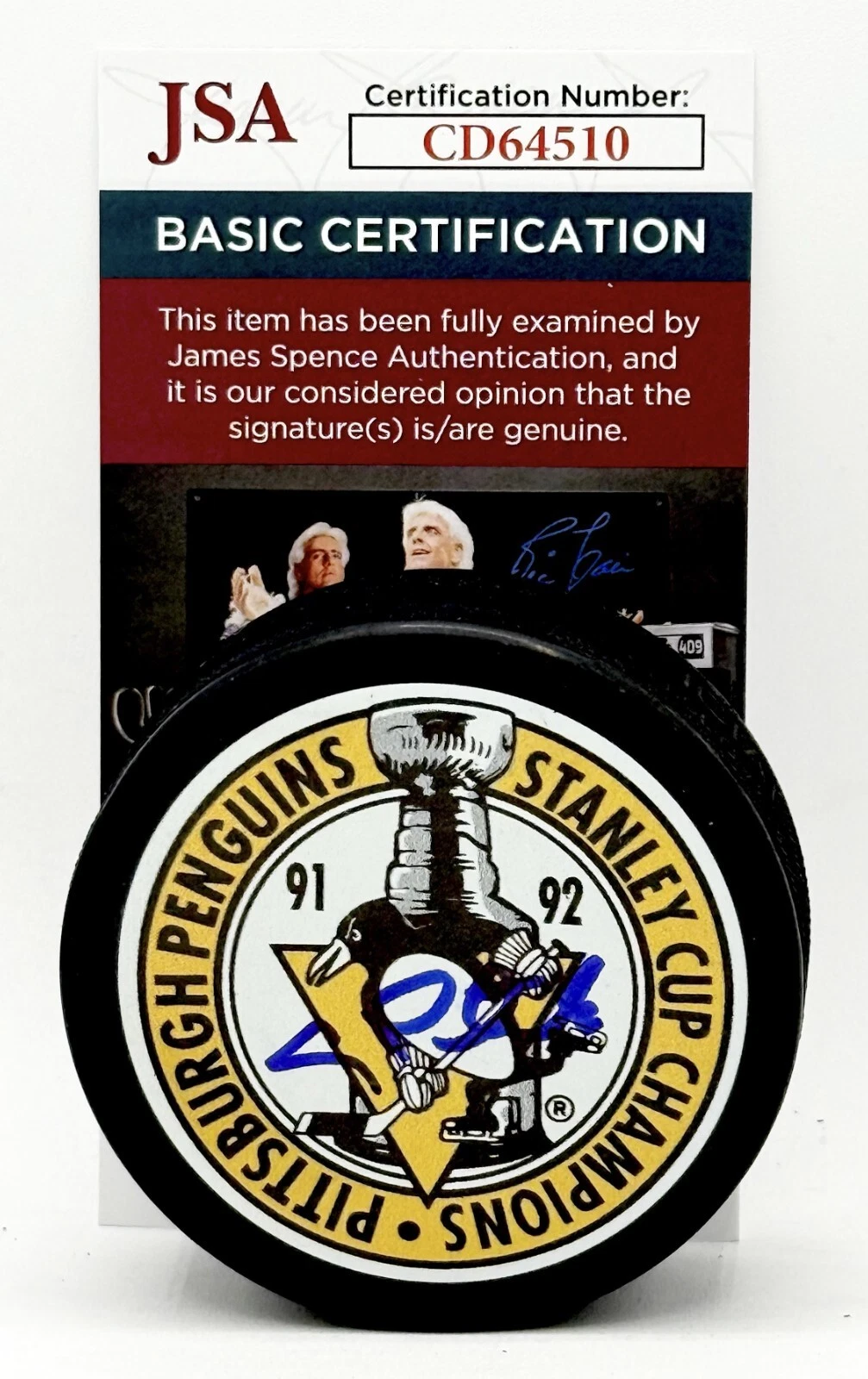 Craig Patrick signed Pittsburgh Penguins 1992 Stanley Cup Champs Puck JSA