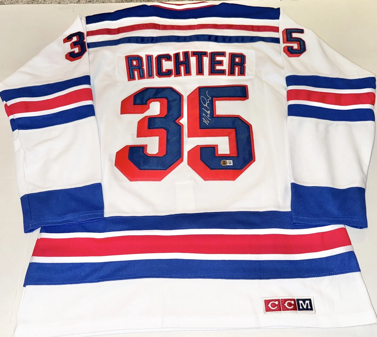 Mike Richter signed New York Rangers jersey autographed #3 Beckett Witnessed