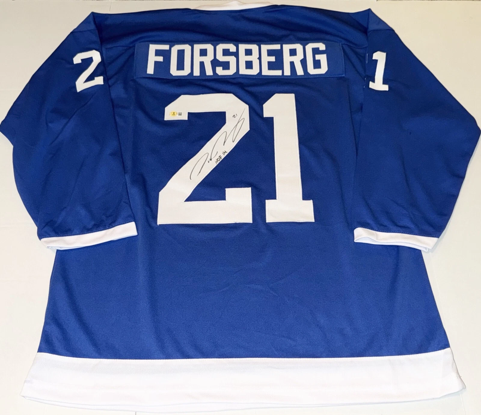 Peter Forsberg Quebec Nordiques signed Custom jersey W/ HOF Beckett Witnessed