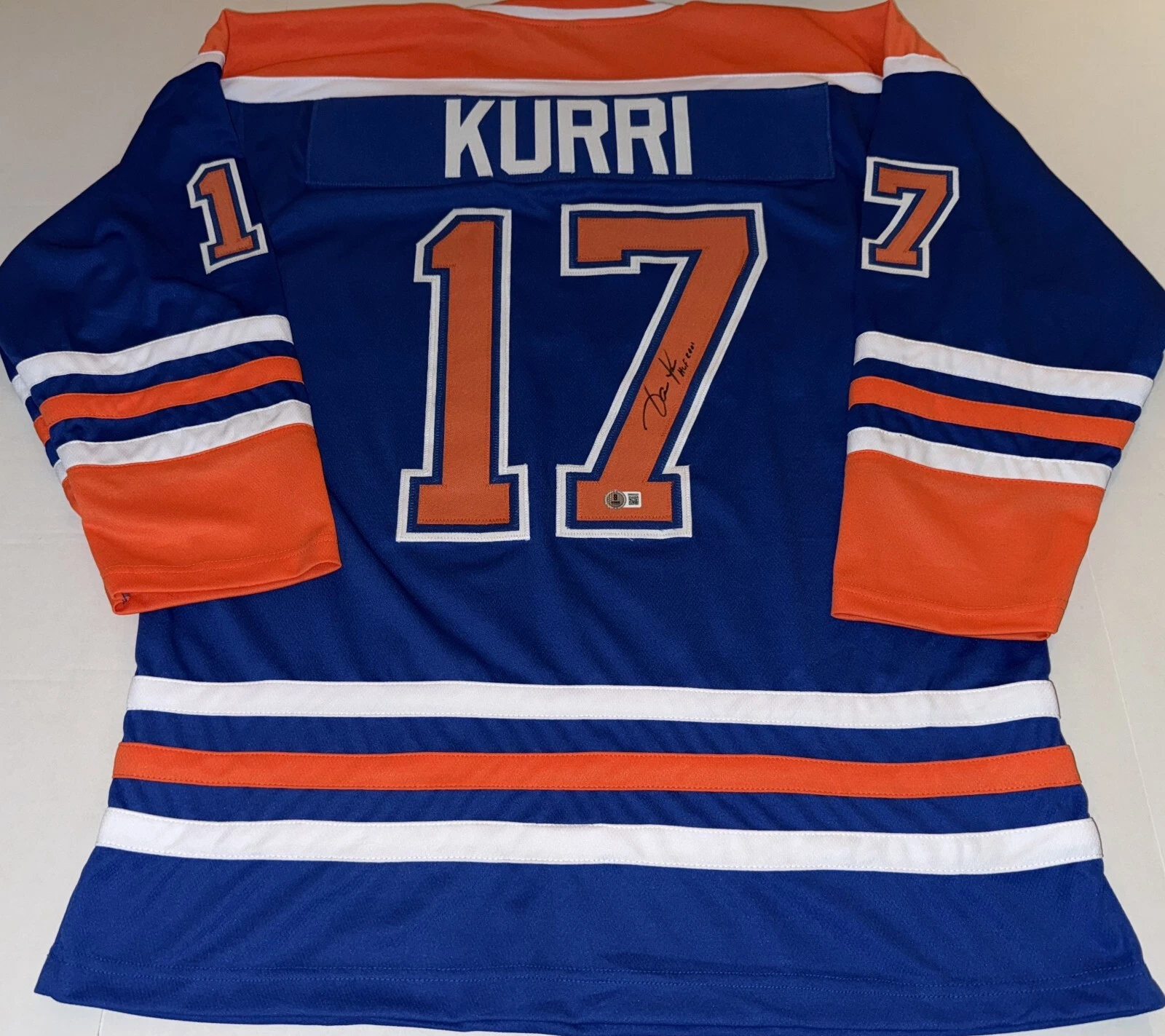 Jari Kurri Edmonton Oilers signed Custom jersey W/ HOF Inscrip Beckett Witnessed