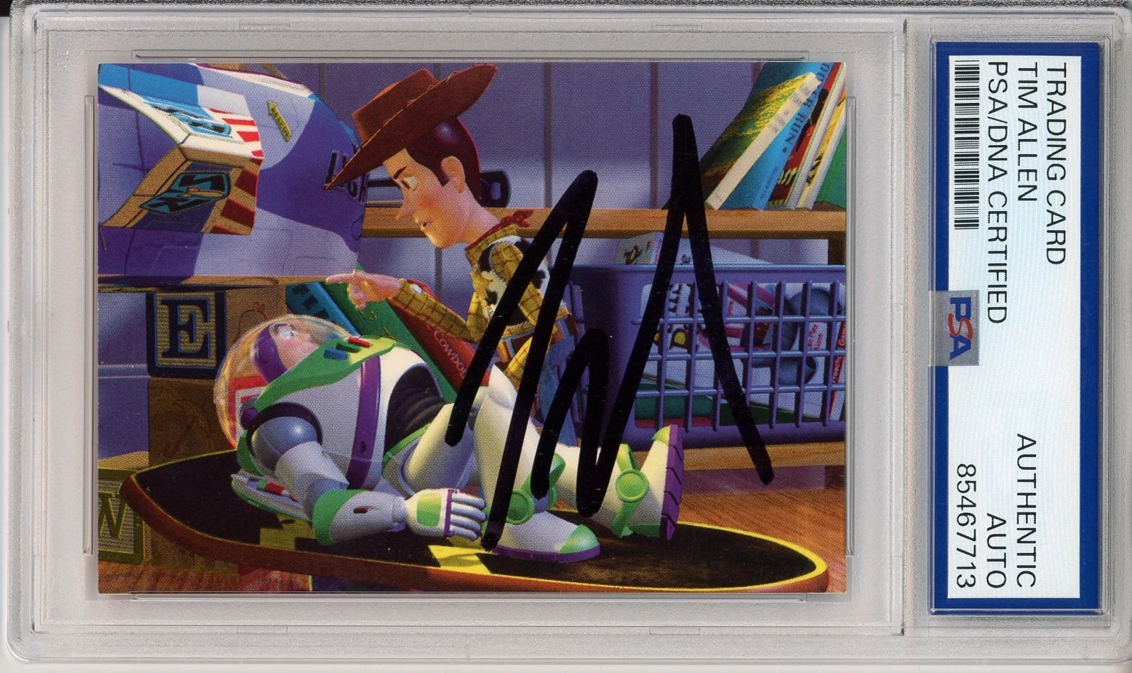 1995 DISNEY SKYBOX TOY STORY #9 BUZZ & WOODY CARD SIGNED TIM ALLEN PSA DNA COA