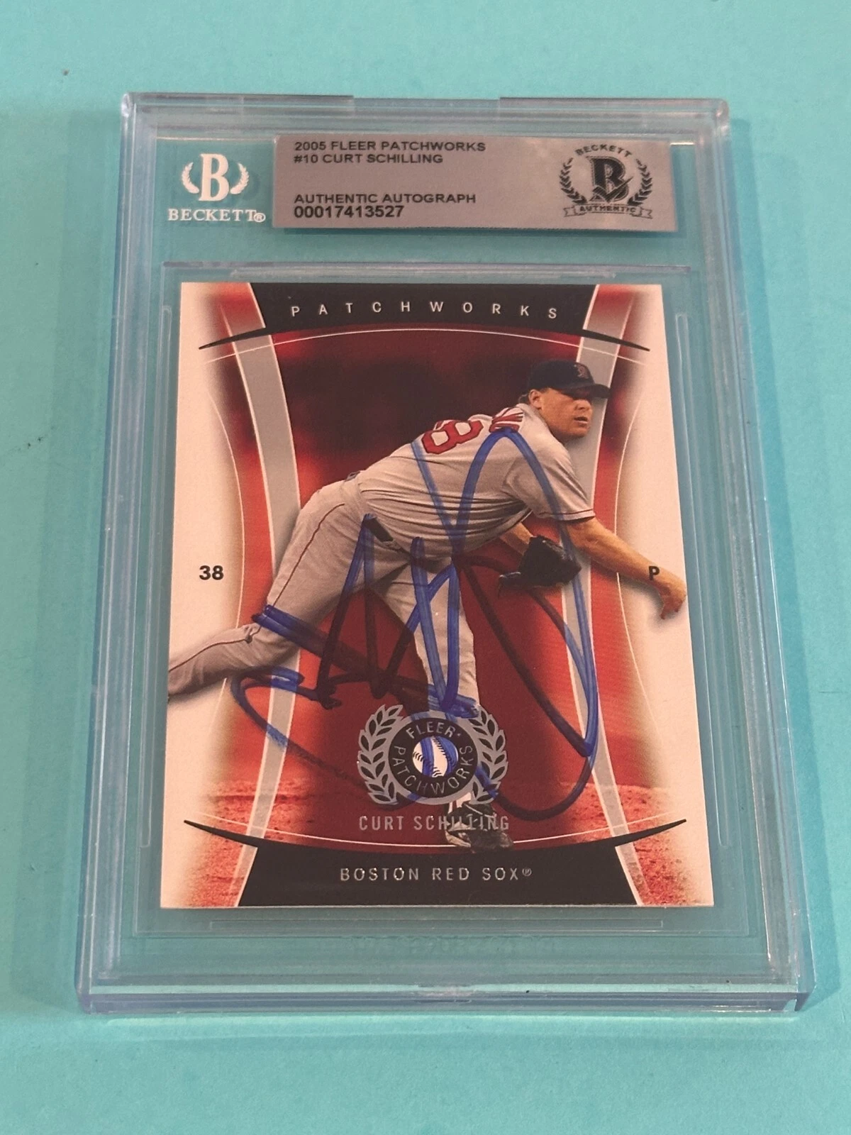 CURT SCHILLING Signed 2005 FLEER PATCHWORKS Card #10 Beckett (bas)