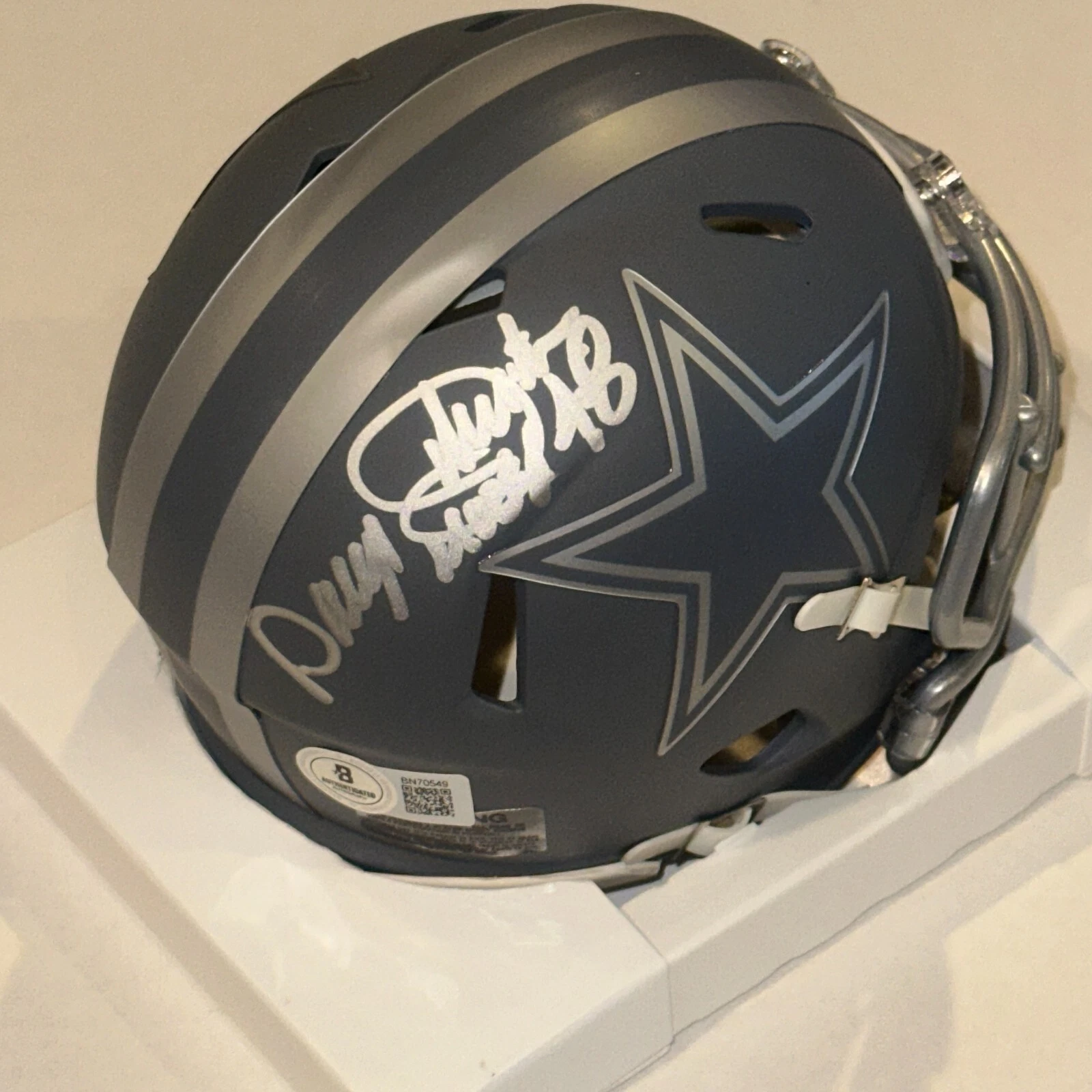 DARYL JOHNSTON Signed COWBOYS SLATE Mini-helmet Beckett (BAS) & Moose Insc