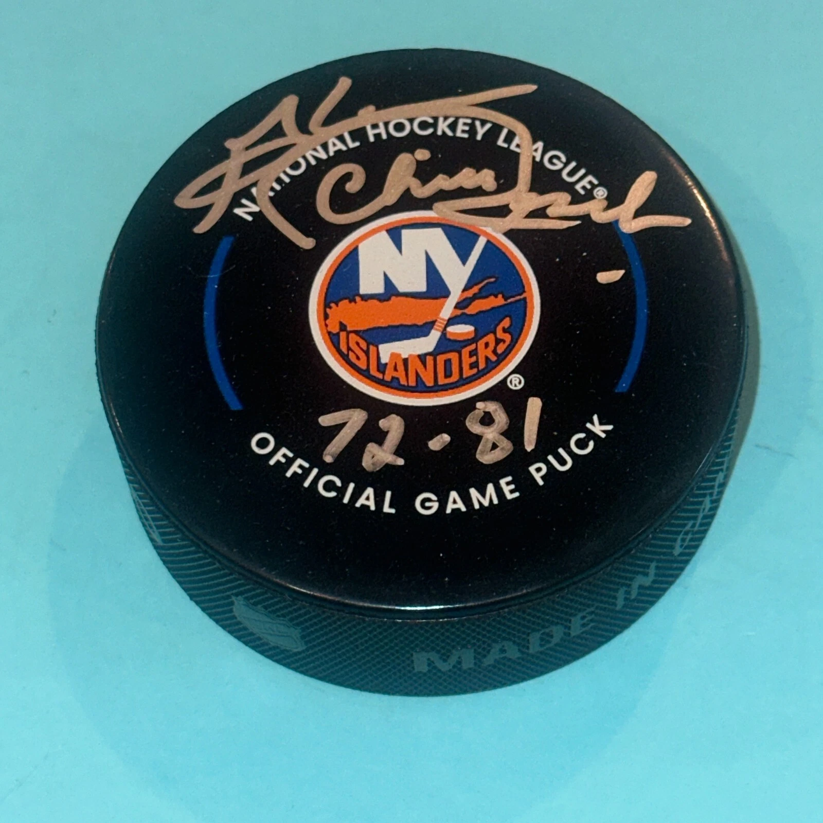 CHICO RESCH Signed New York ISLANDERS Official GAME Puck Beckett (BAS) w/ Insc