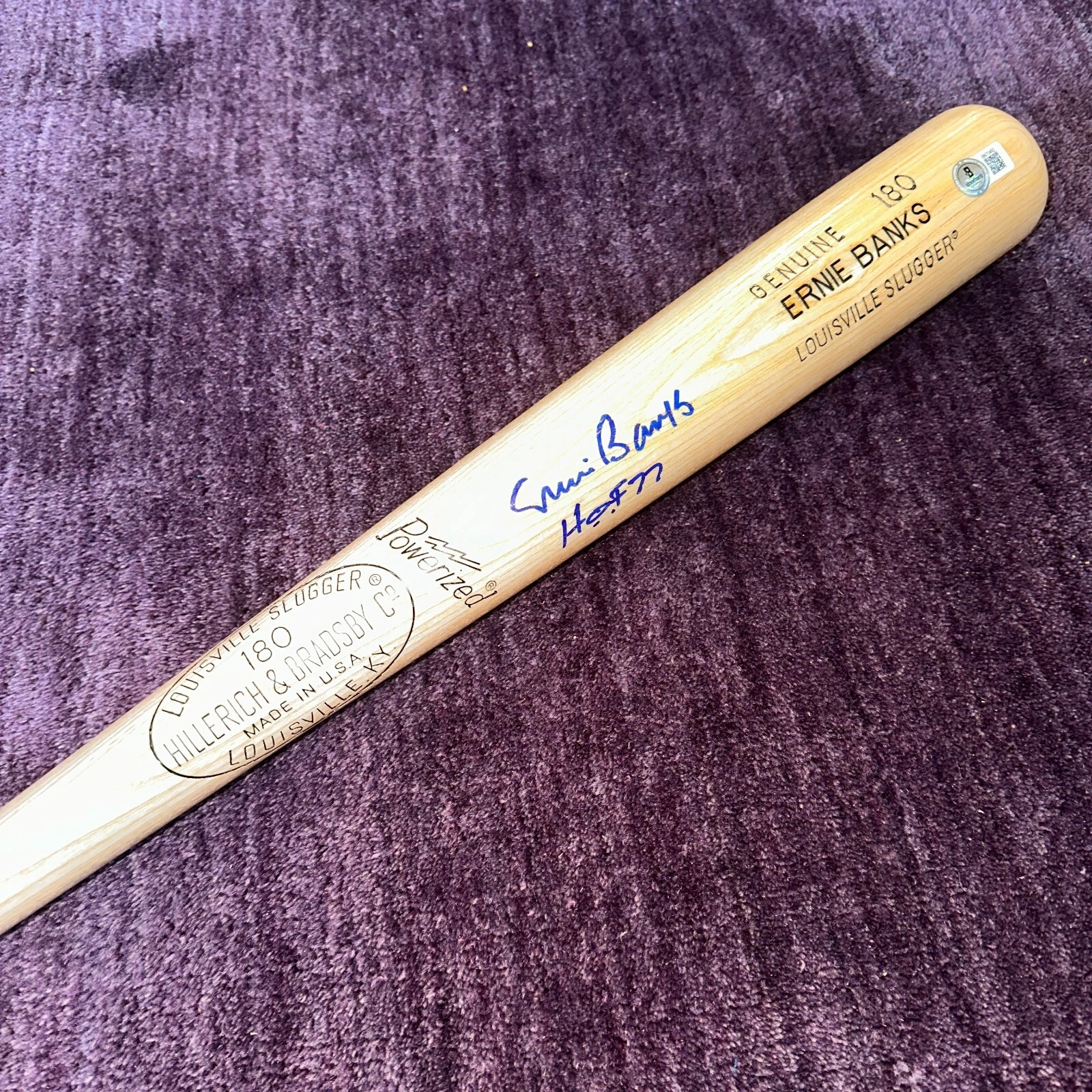 ERNIE BANKS (Cubs) Signed Engraved LOUISVILLE SLUGGER BAT Beckett w/ HOF Inscr