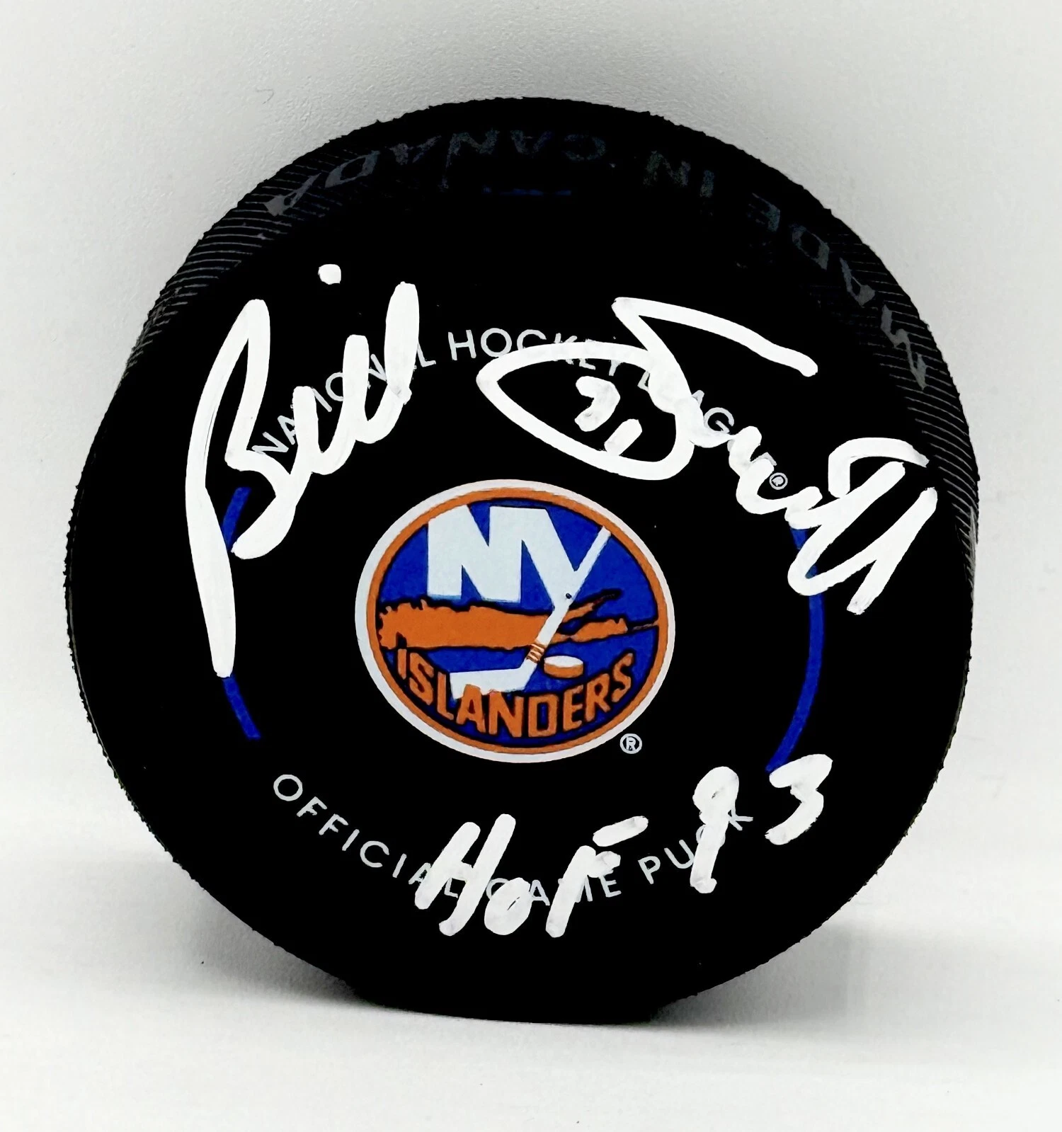 Billy Smith signed New York Islanders Game Puck W/ HOF Inscrip Beckett Witnessed