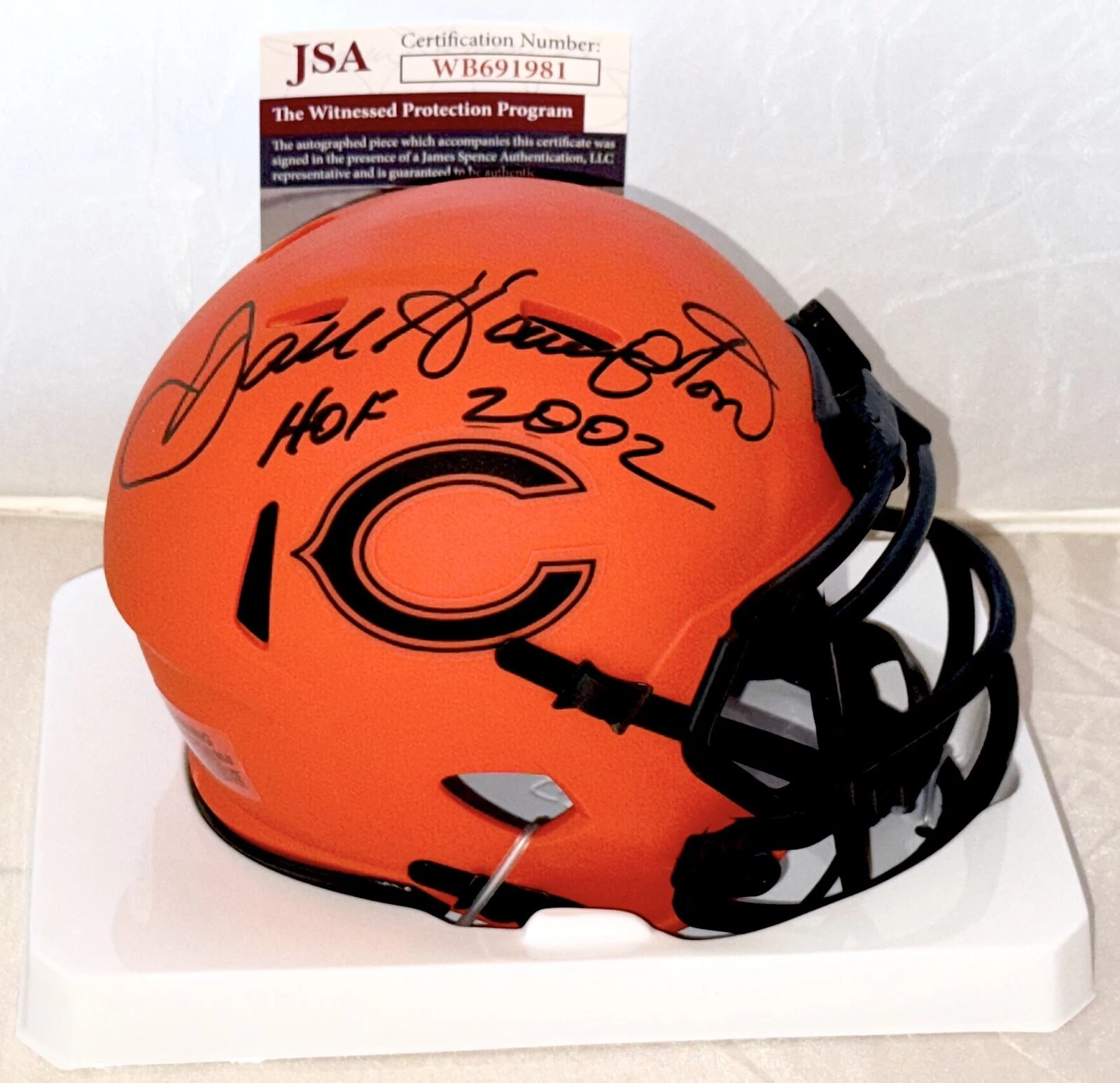 Dan Hampton signed Chicago Bears Rave mini helmet W/ HOF Inscrip JSA Witnessed
