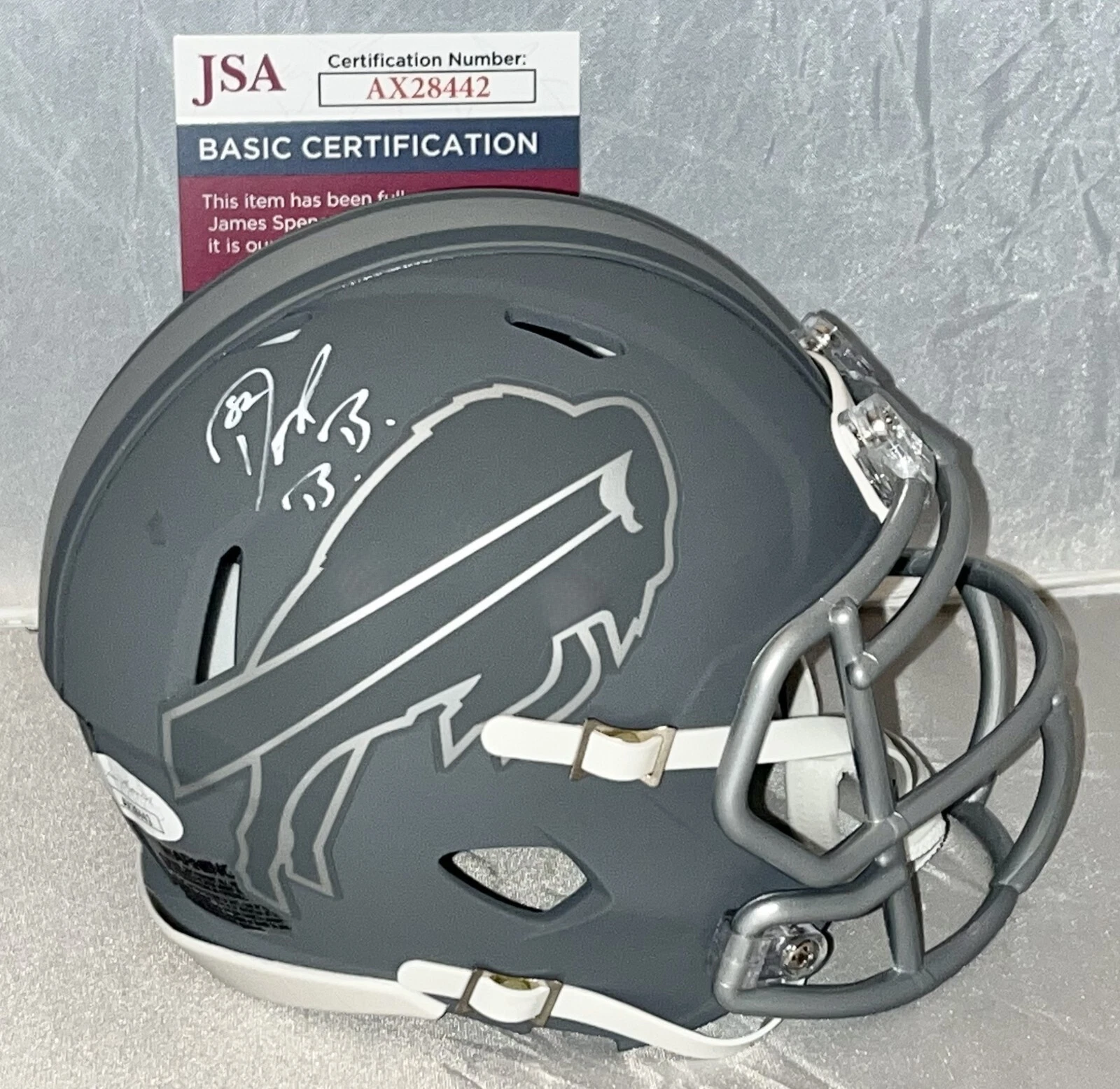 Don Beebe signed Buffalo Bills Slate mini helmet autographed JSA COA