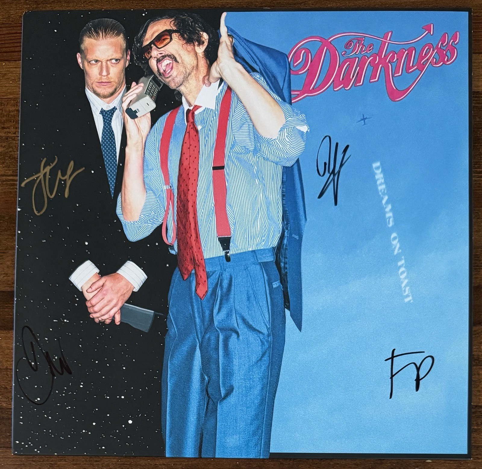 THE DARKNESS FULL BAND SIGNED DREAMS ON TOAST VINYL LP BECKETT BAS COA AUTOGRAPH