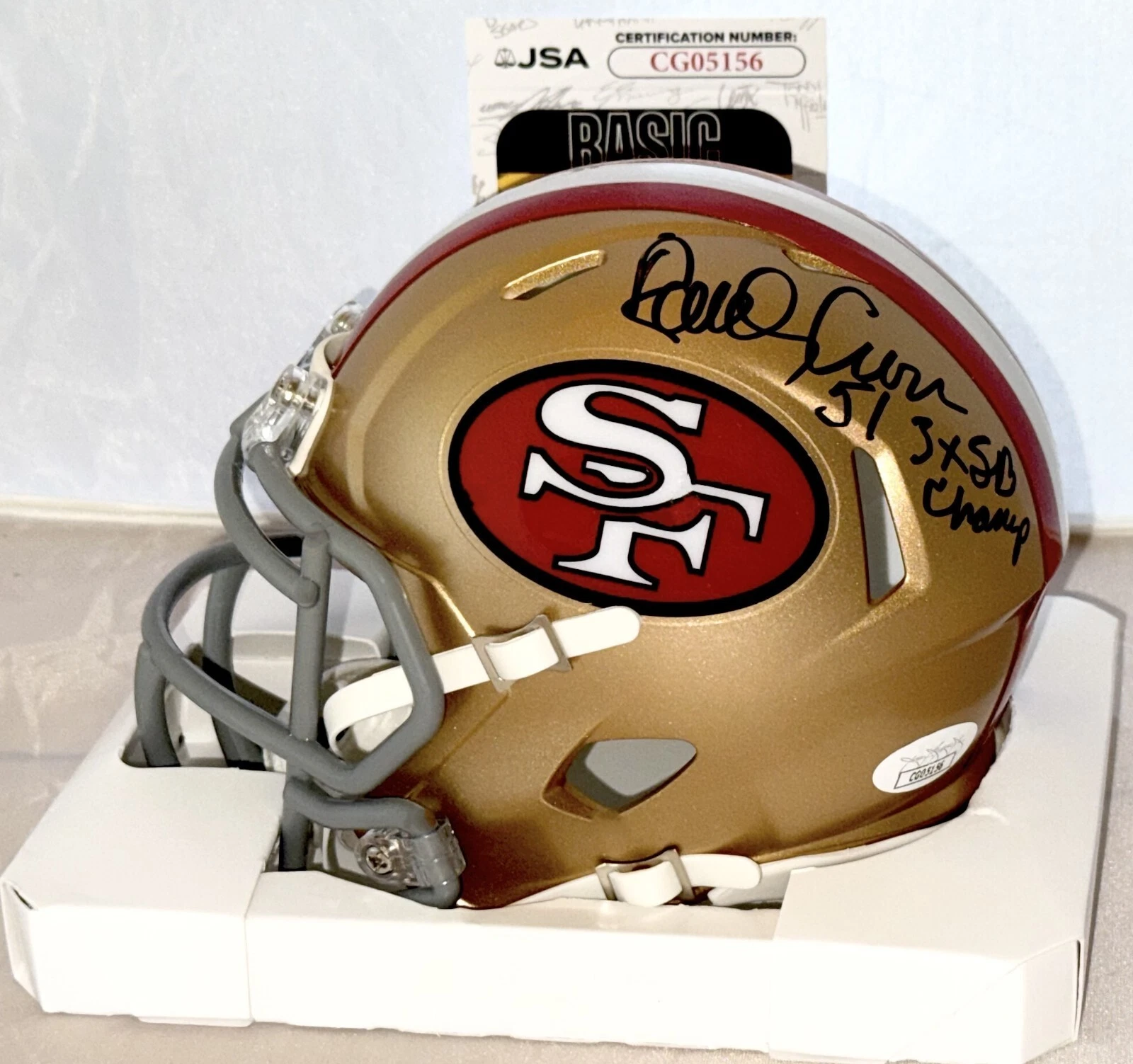 Randy Cross signed San Francisco 49ers Throwback mini helmet W/ Inscription JSA