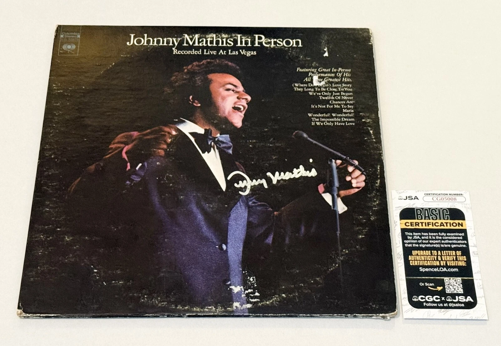 Johnny Mathis signed Johnny Mathis In Person Album Vinyl autographed JSA COA