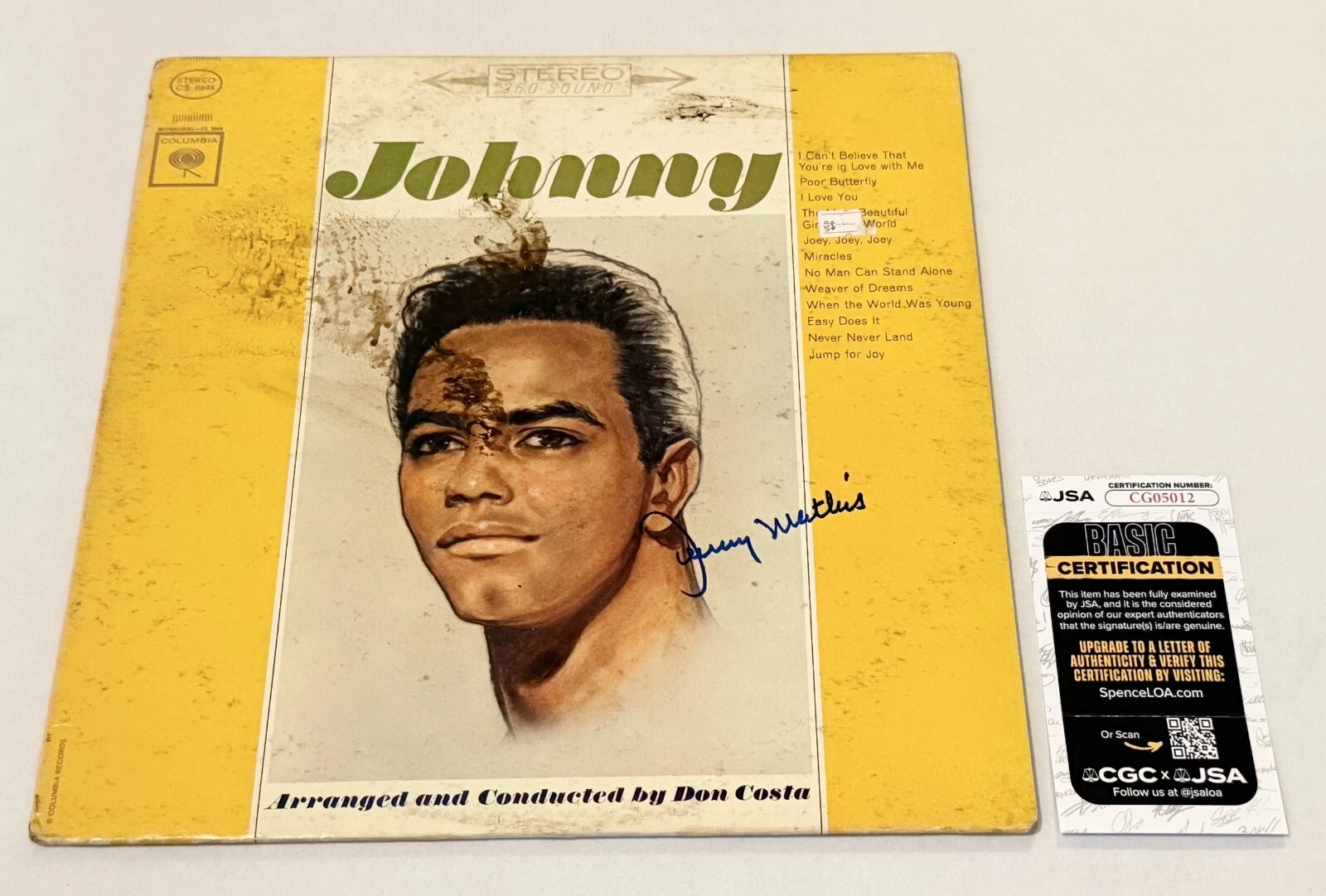 Johnny Mathis signed Johnny Album Vinyl autographed JSA COA