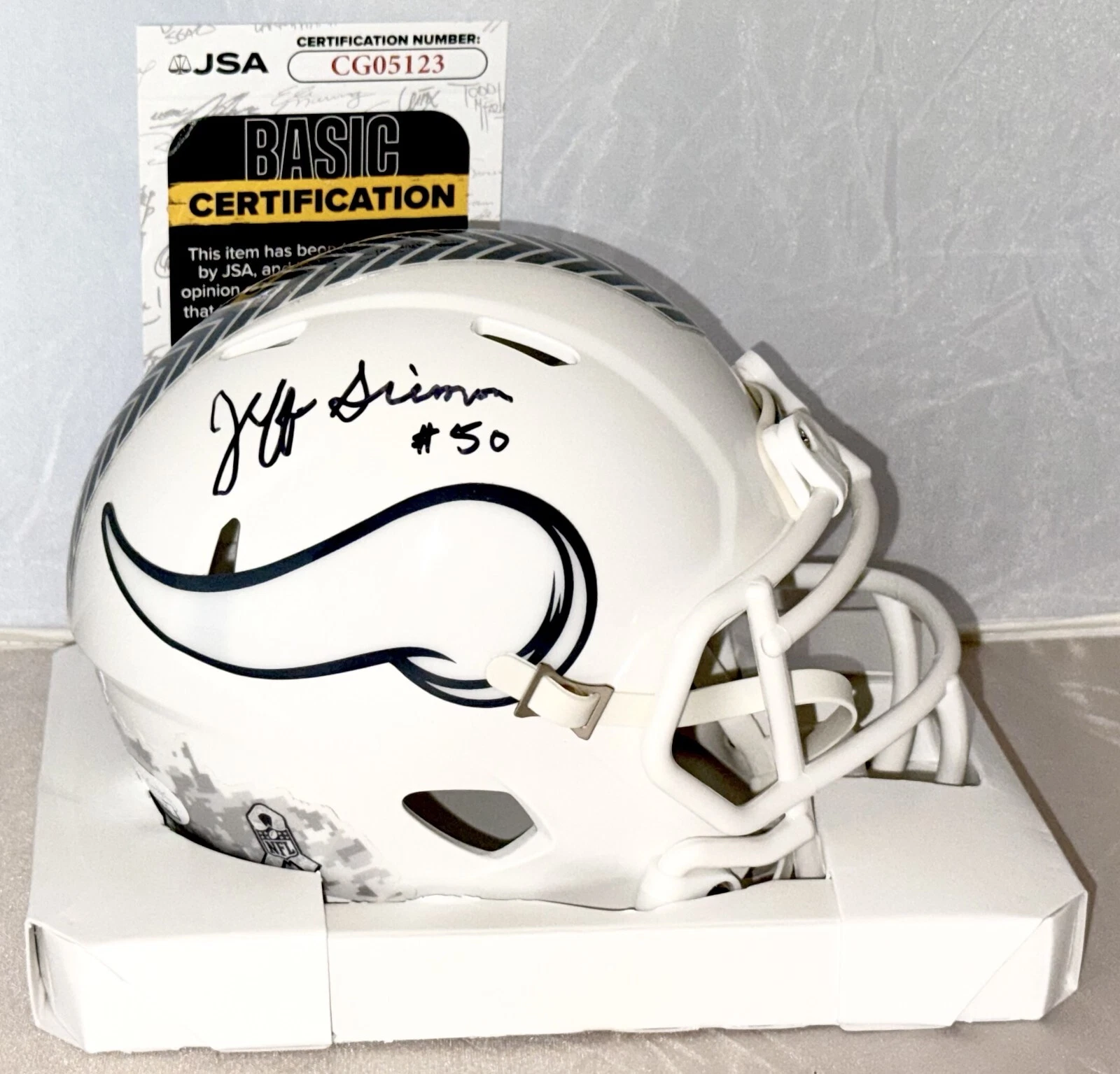 Jeff Siemon signed Minnesota Vikings Salute To Service mini helmet JSA