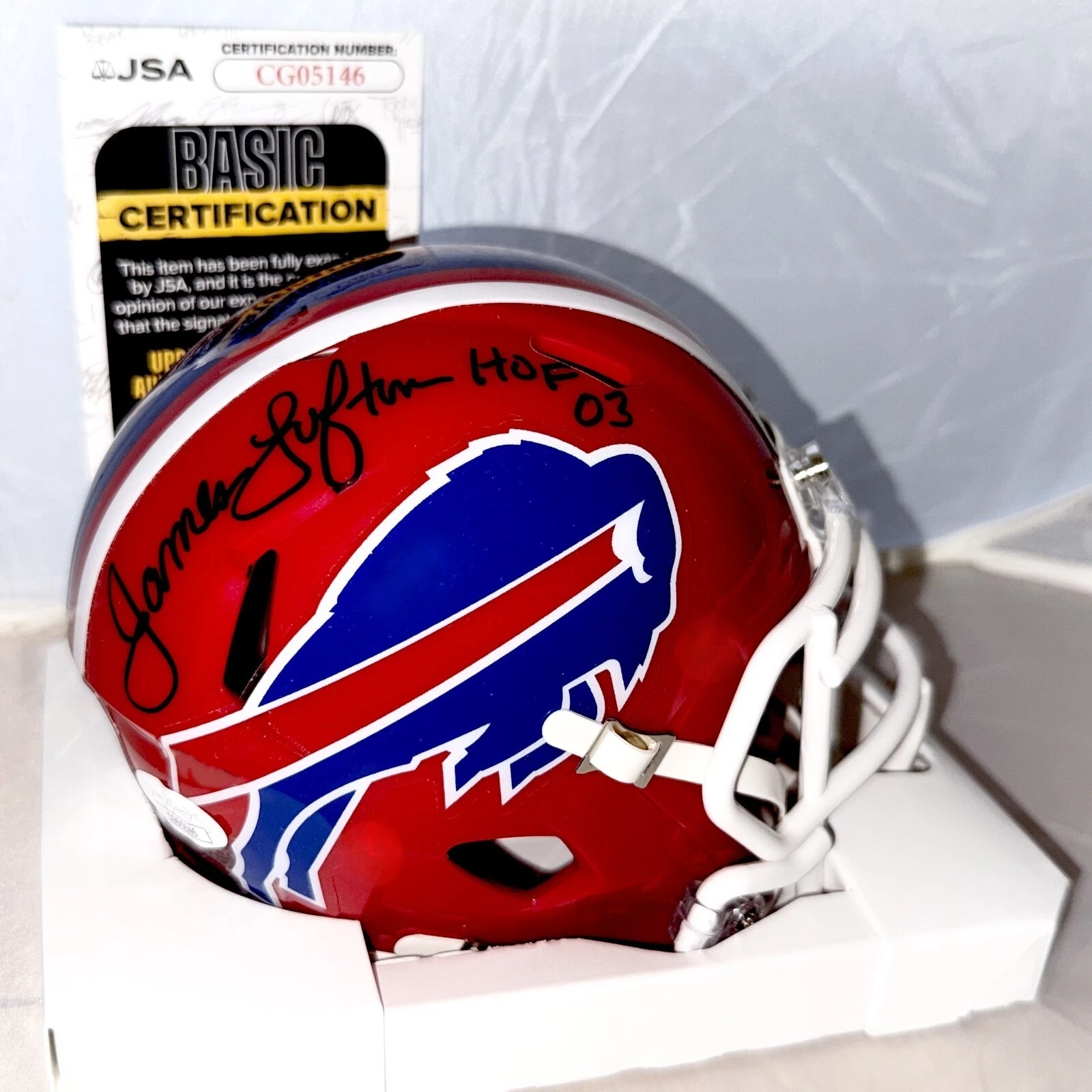 James Lofton signed Buffalo Bills Throwback mini helmet W/ HOF Inscription JSA