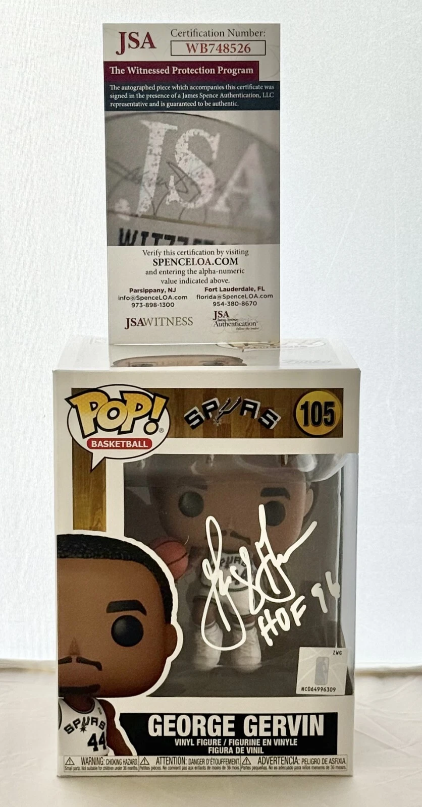 George Gervin San Antonio Spurs signed Funko Pop #105 W/ HOF Inscrip JSA Witness
