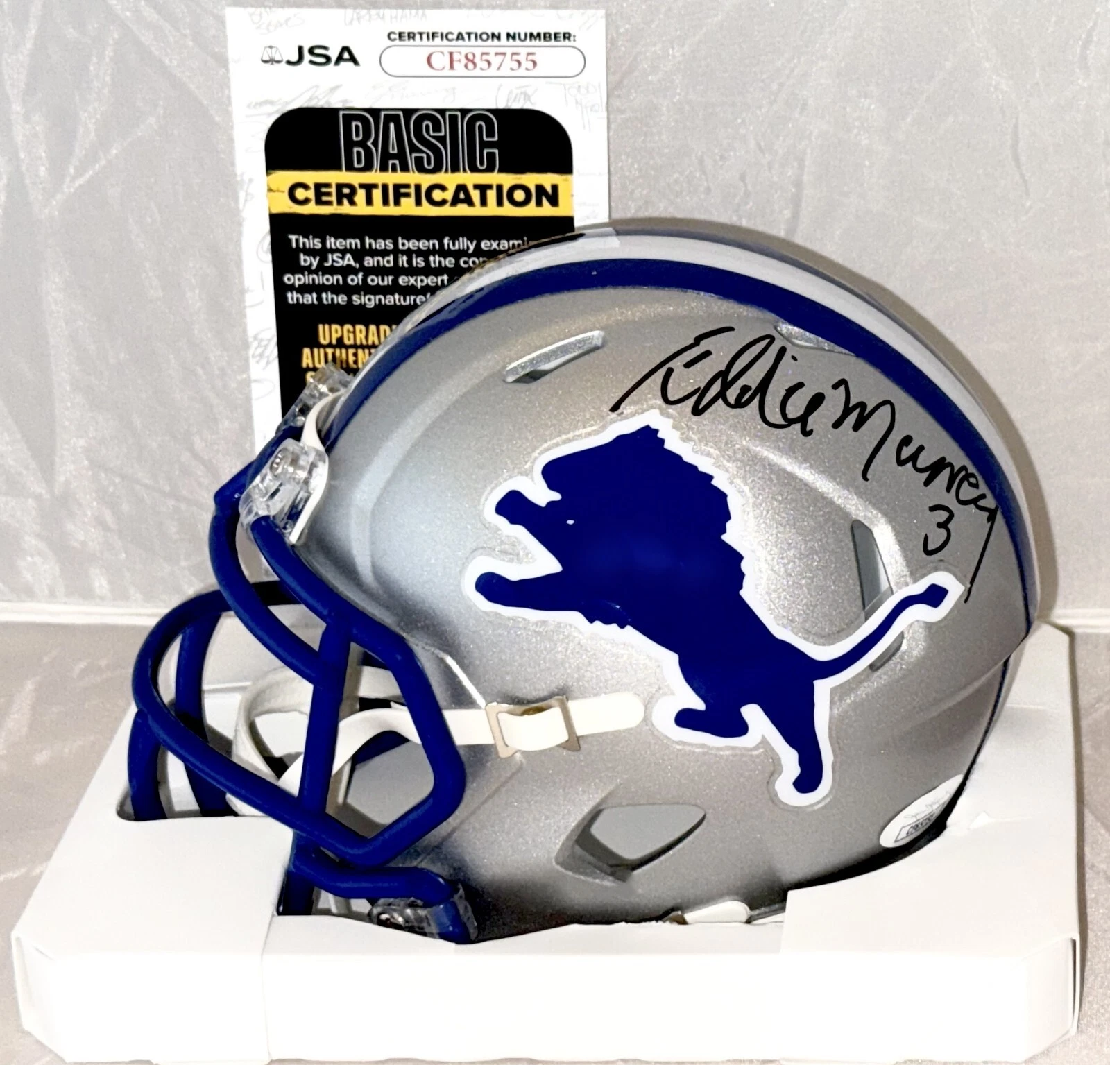 Eddie Murray signed Detroit Lions Throwback mini helmet autographed JSA