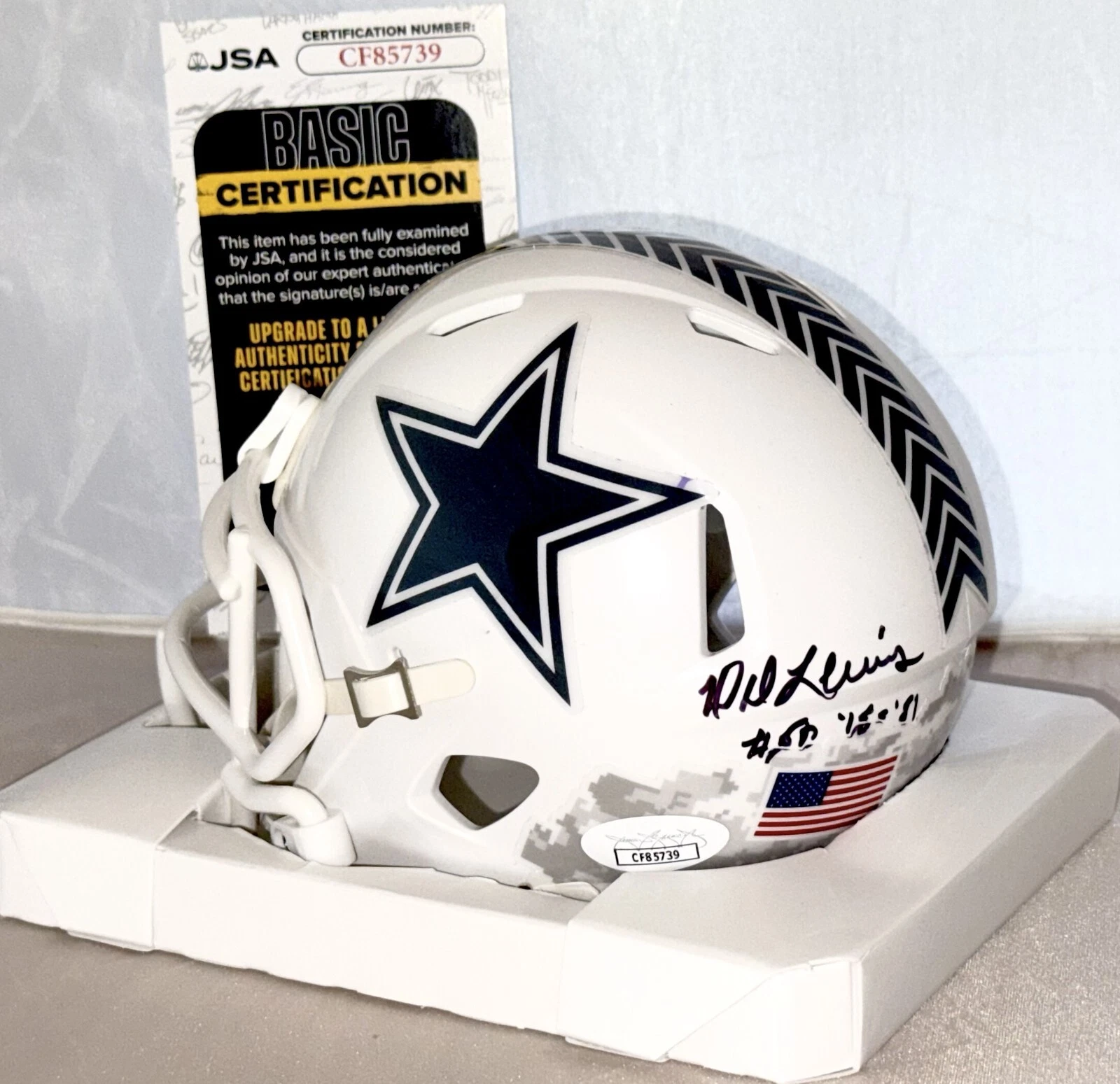 D. D. Lewis signed Dallas Cowboys Salute To Service mini helmet autographed JSA