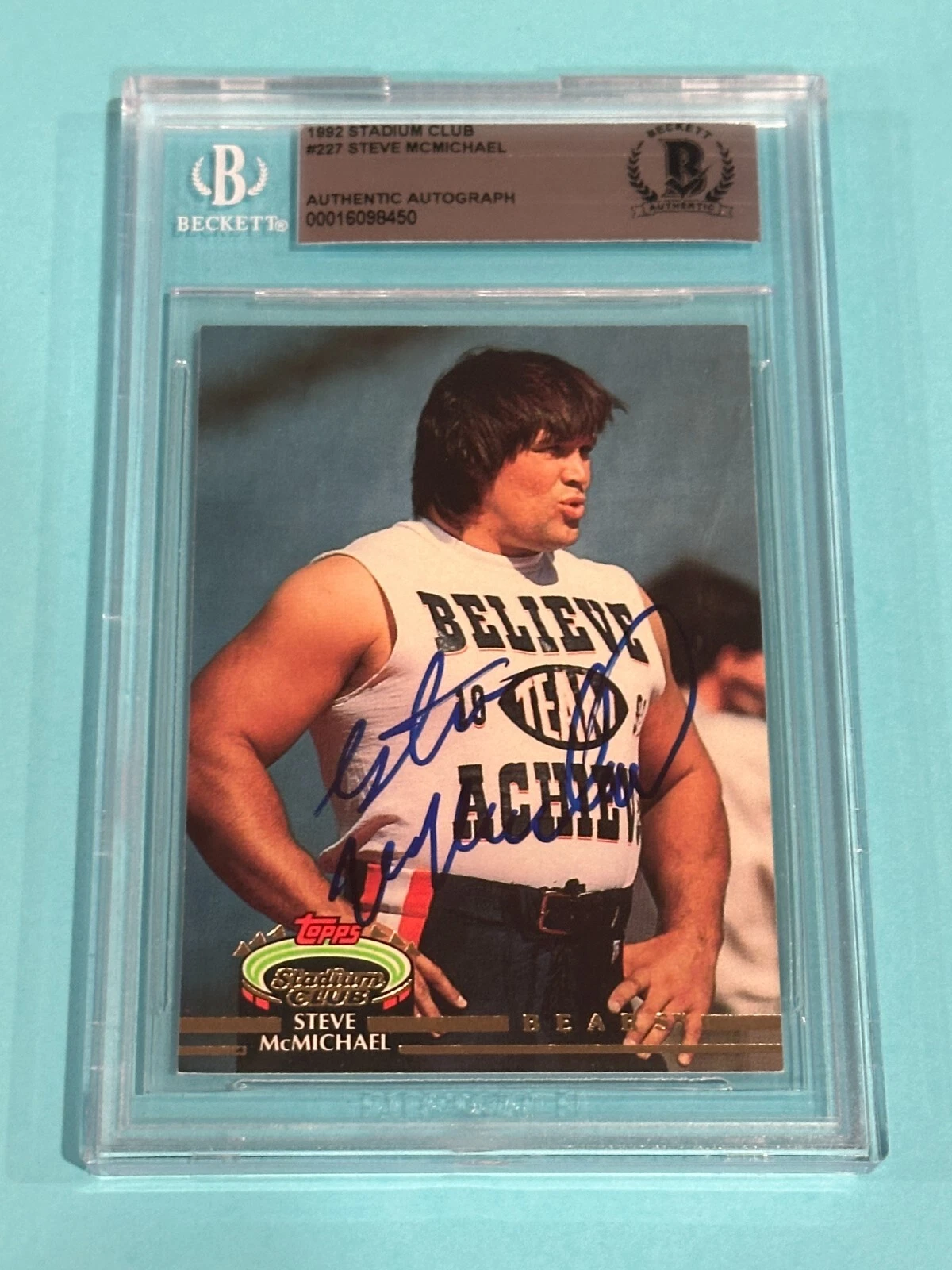 STEVE McMICHAEL Signed 1992 STADIUM CLUB Card #227 Beckett BAS Authenticated