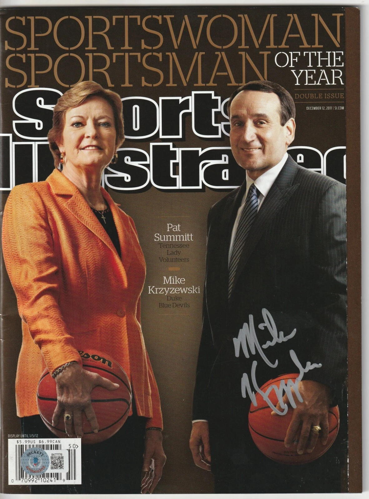 MIKE KRZYZEWSKI (Coach K) Signed 12/12/11 SPORTS ILLUSTRATED Beckett (NO Label)