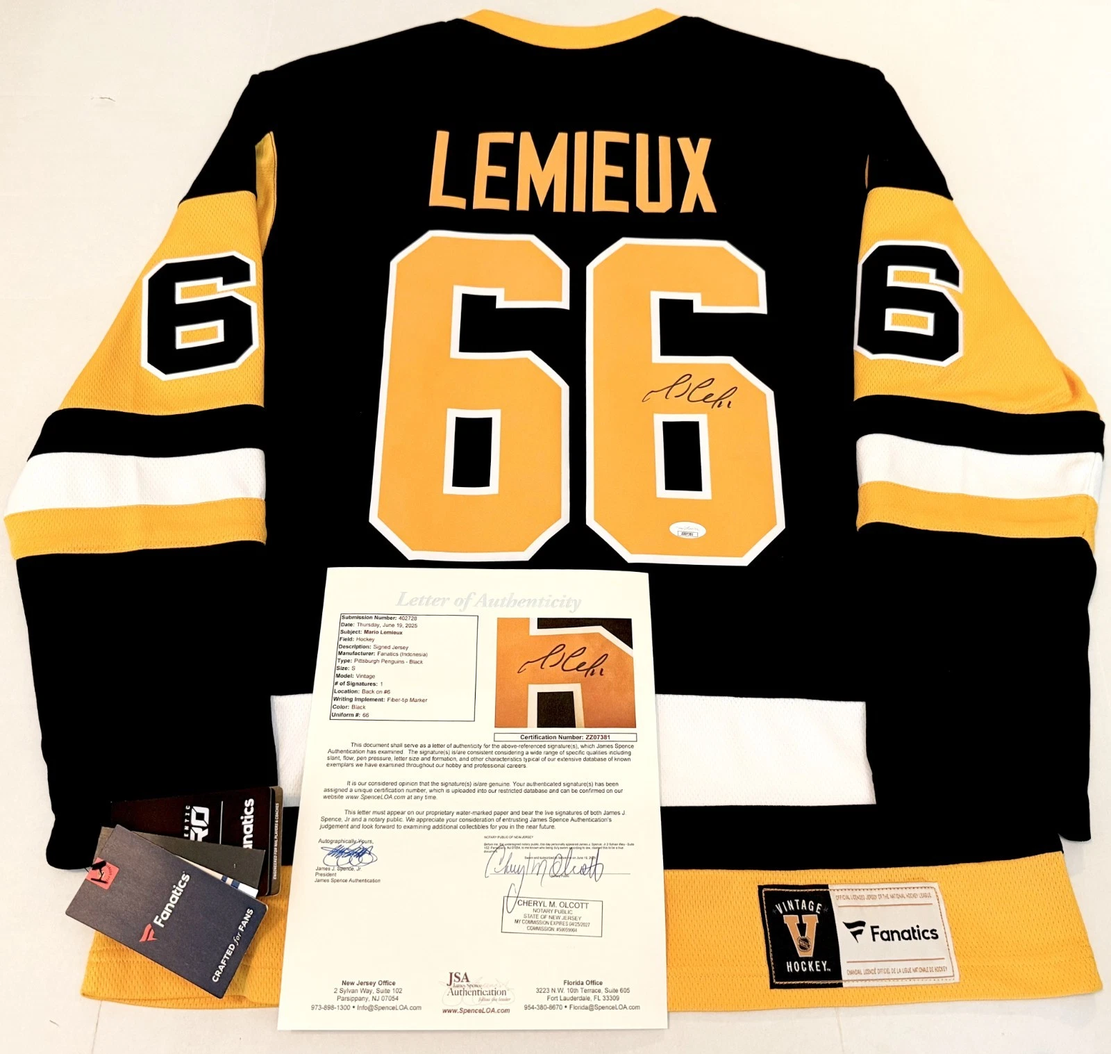 Mario Lemieux signed Pittsburgh Penguins Officially Licensed jersey JSA LOA