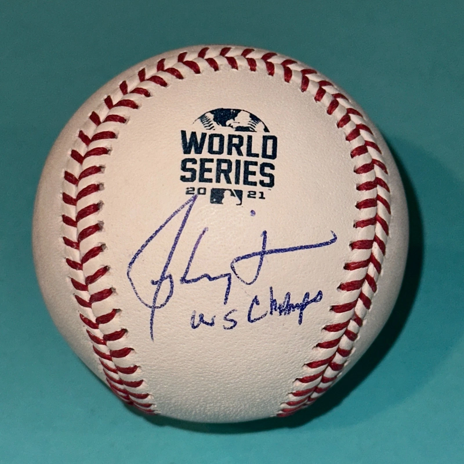 RON WASHINGTON (Braves) Signed Official 2021 WORLD SERIES Baseball Beckett w INS