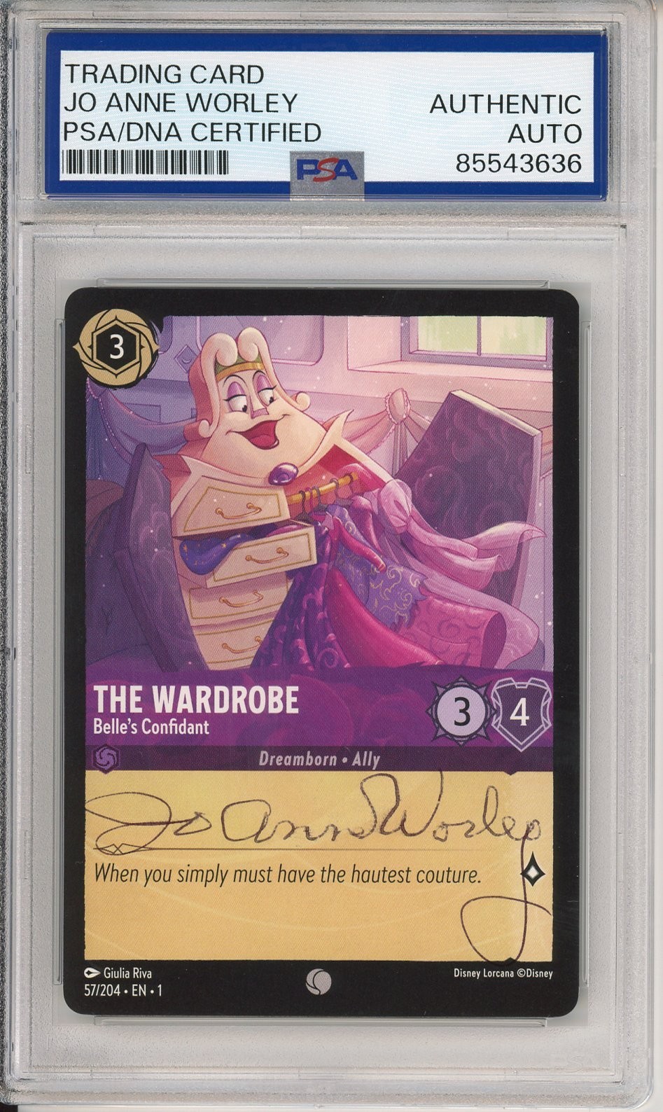 Disney Lorcana Wardrobe Belle's Confidant SIGNED CARD Jo Anne Worley PSA DNA COA
