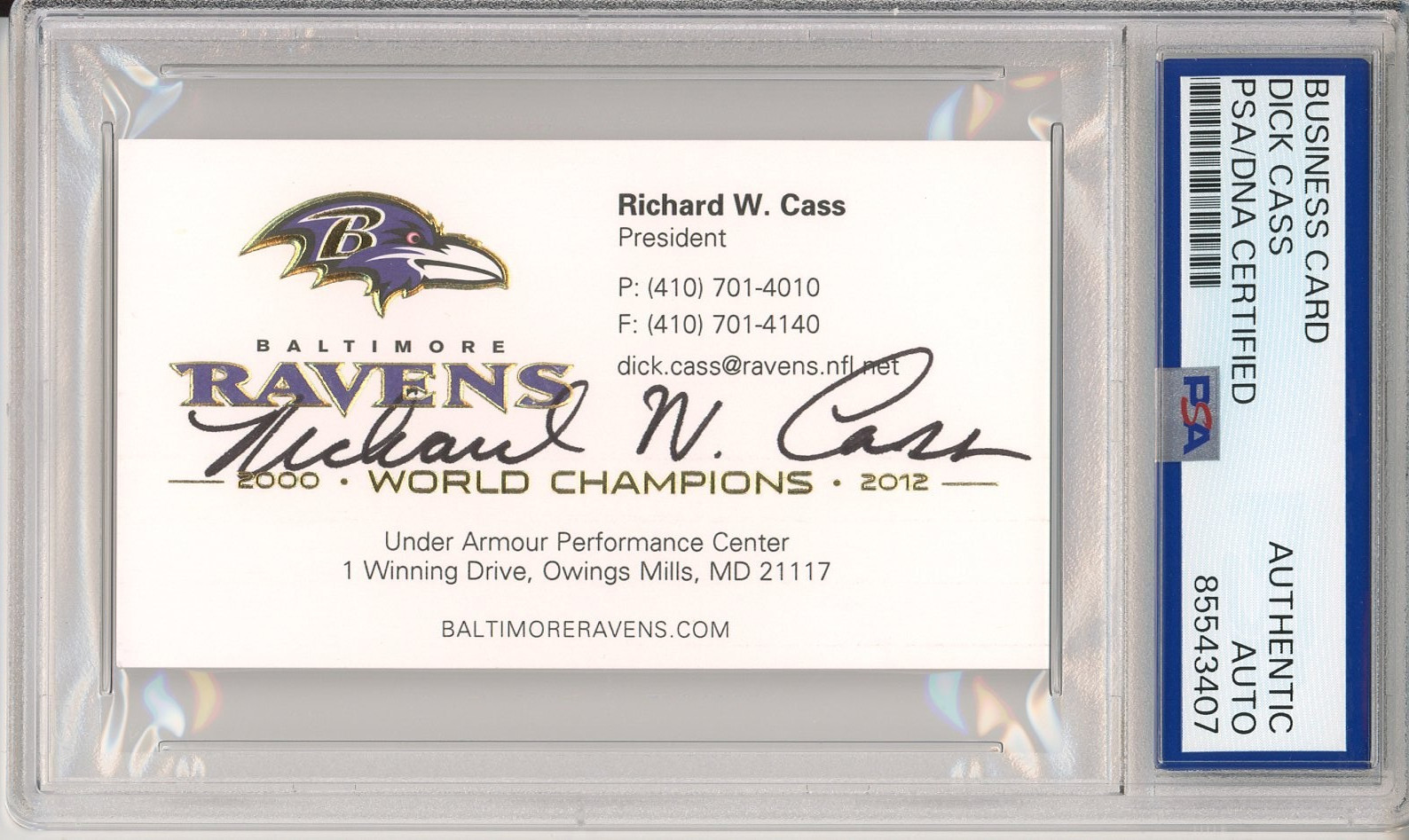 RICHARD DICK CASS BALTIMORE RAVENS SIGNED BUSINESS CARD PSA DNA COA AUTOGRAPHED